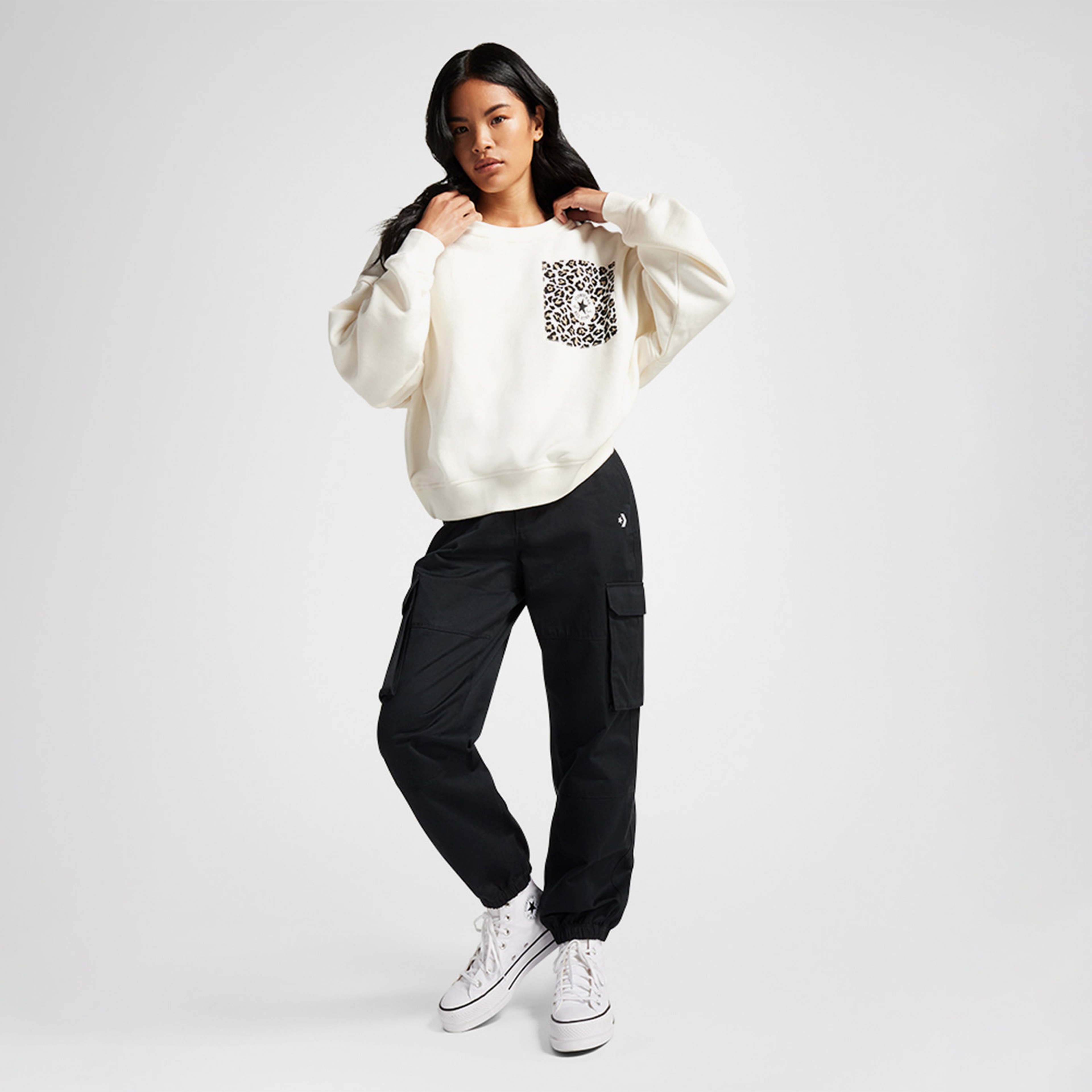 Converse Leopard Crew Kadın Siyah T-Shirt
