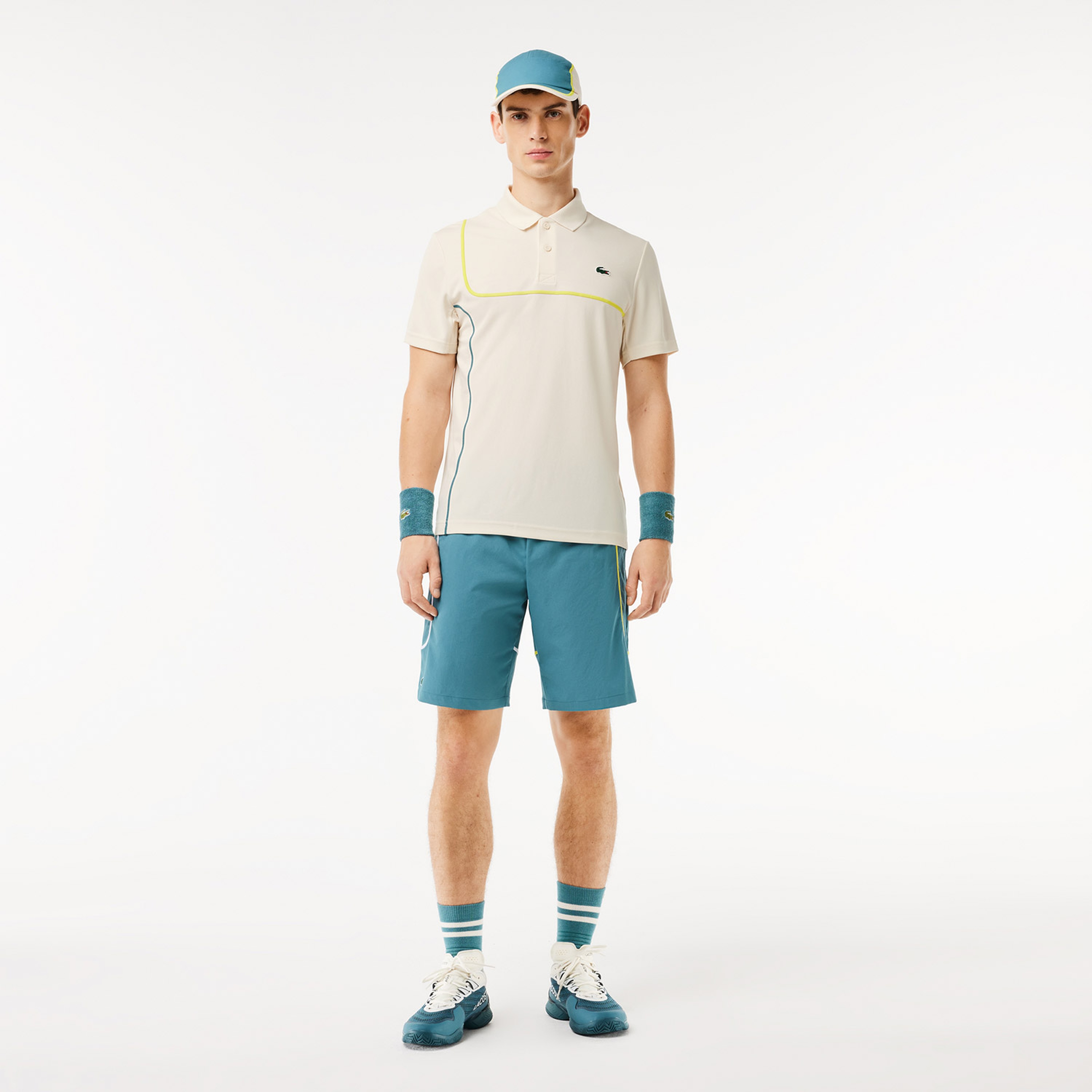Erkek Regular Fit Renk Bloklu Beyaz Tenis Polo