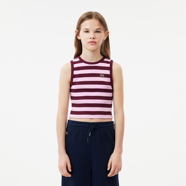 Çocuk Kolsuz Bisiklet Yaka Çizgili Pembe T-Shirt