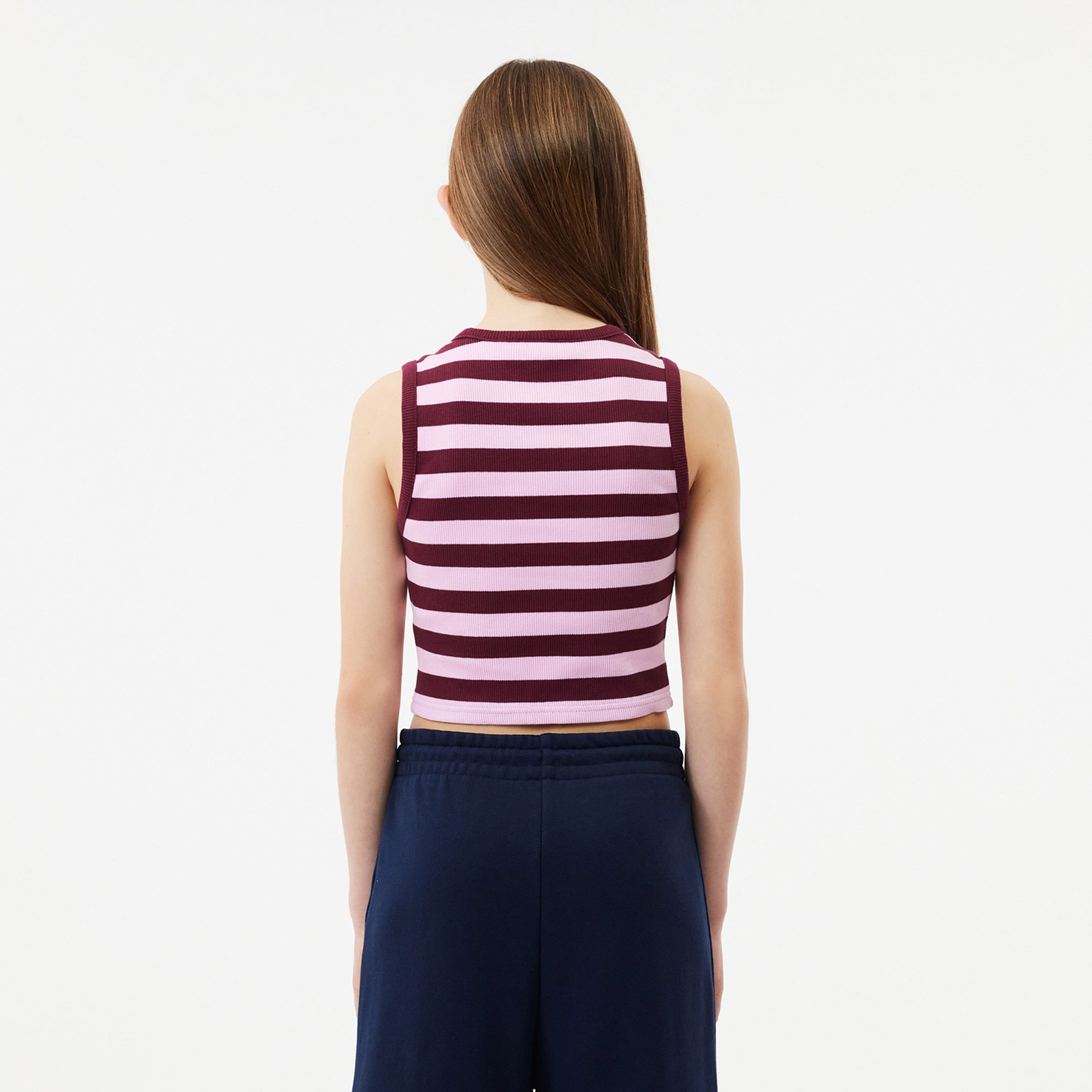 Çocuk Kolsuz Bisiklet Yaka Çizgili Pembe T-Shirt