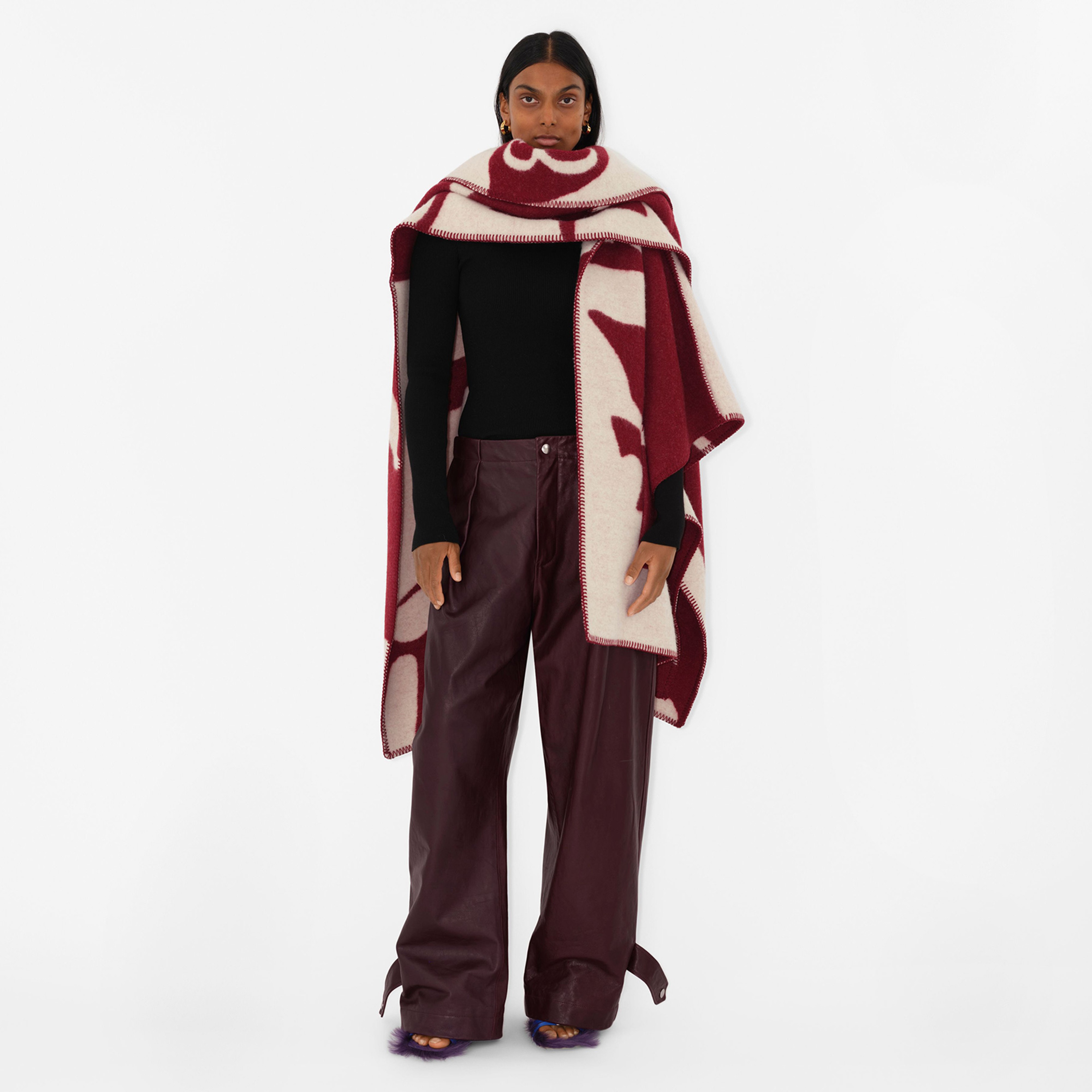 Burberry Unisex Kırmızı Panço