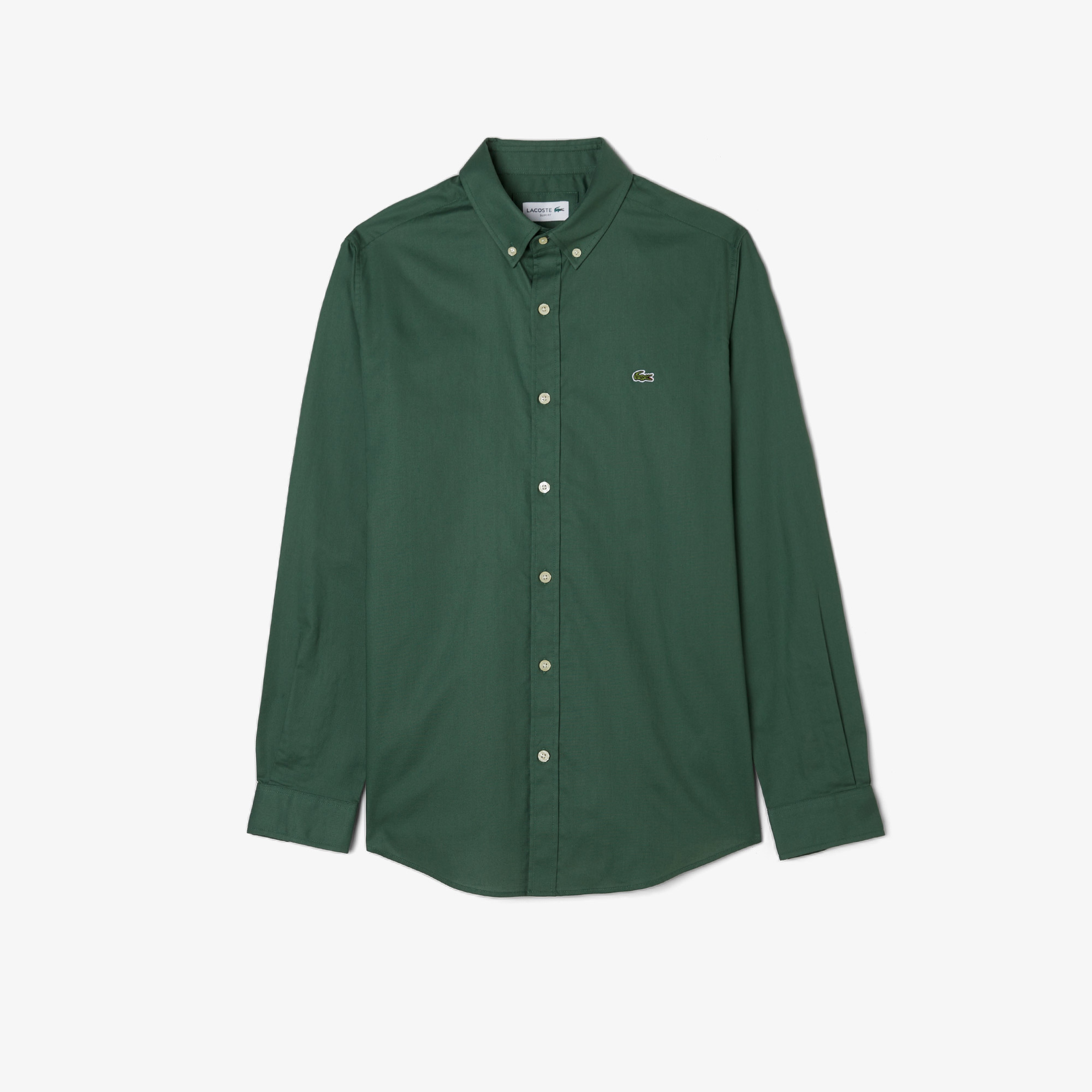 Erkek Slim Fit Düğmeli Yaka Haki Gömlek