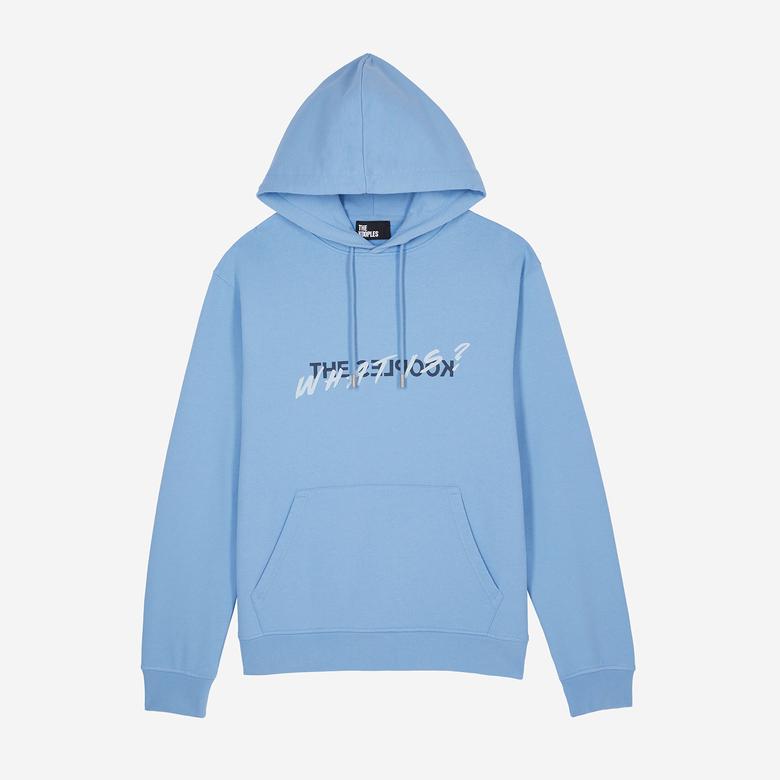 ERKEK BASKILI KAPÜŞONLU MAVİ SWEATSHIRT