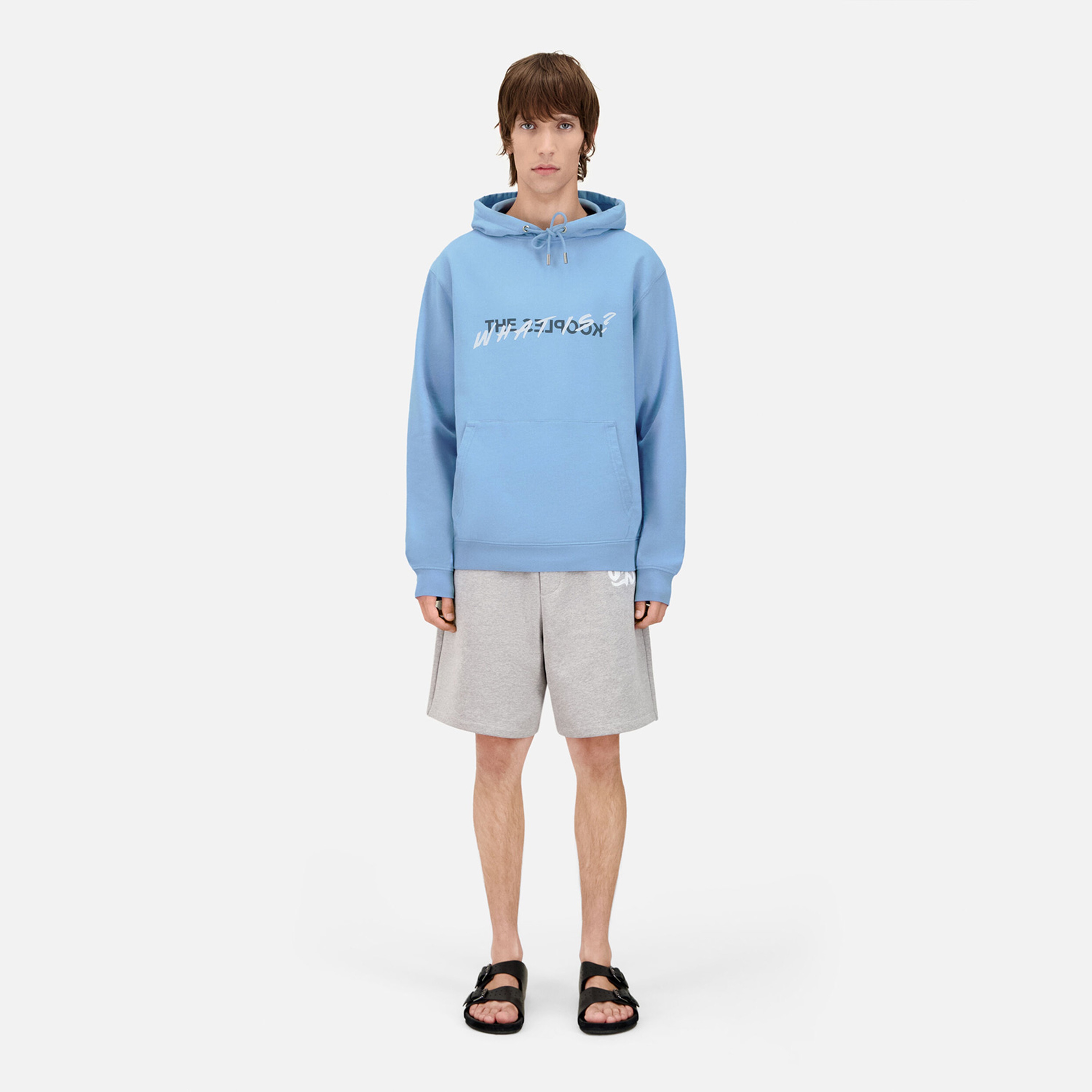 ERKEK BASKILI KAPÜŞONLU MAVİ SWEATSHIRT