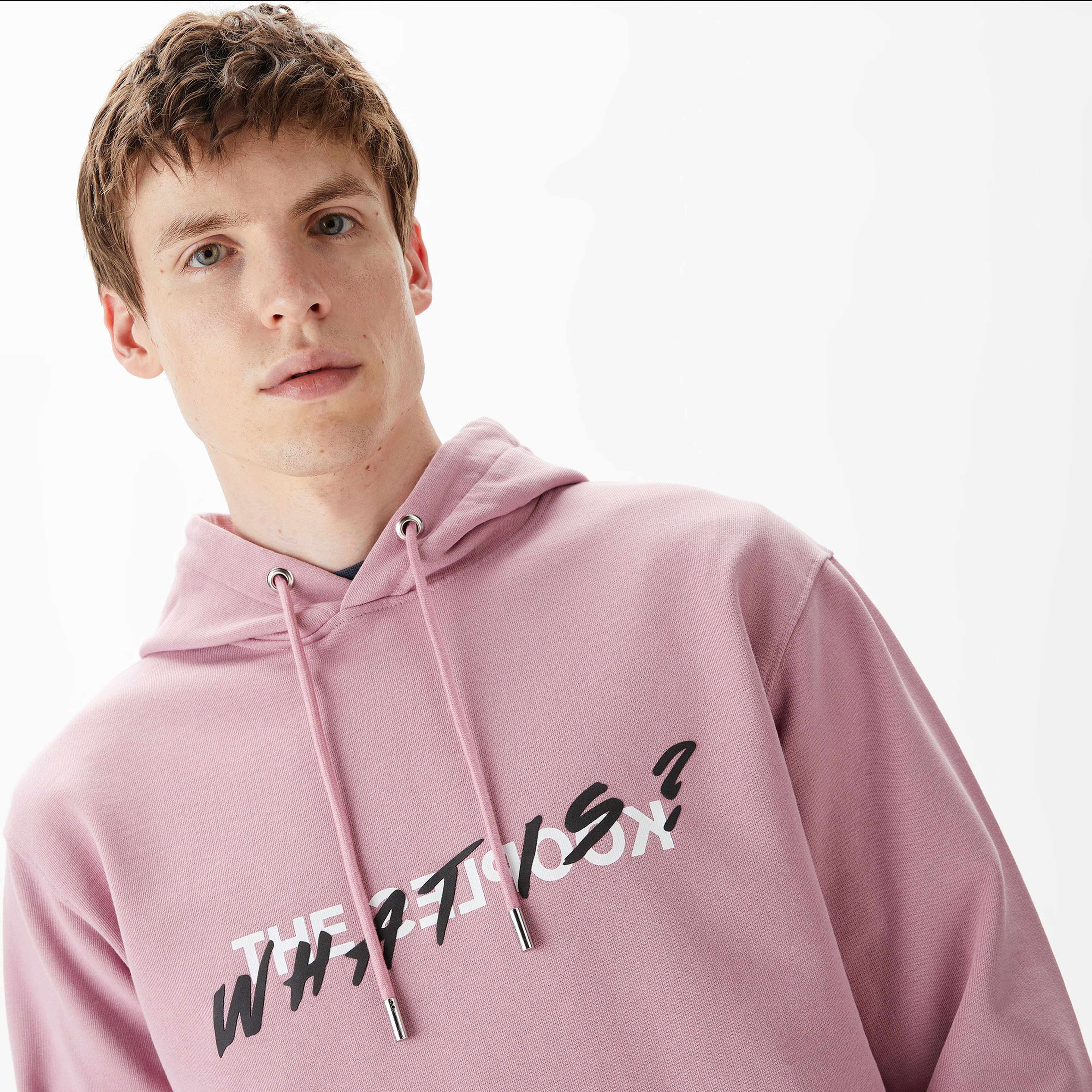 ERKEK BASKILI KAPÜŞONLU PEMBE SWEATSHIRT