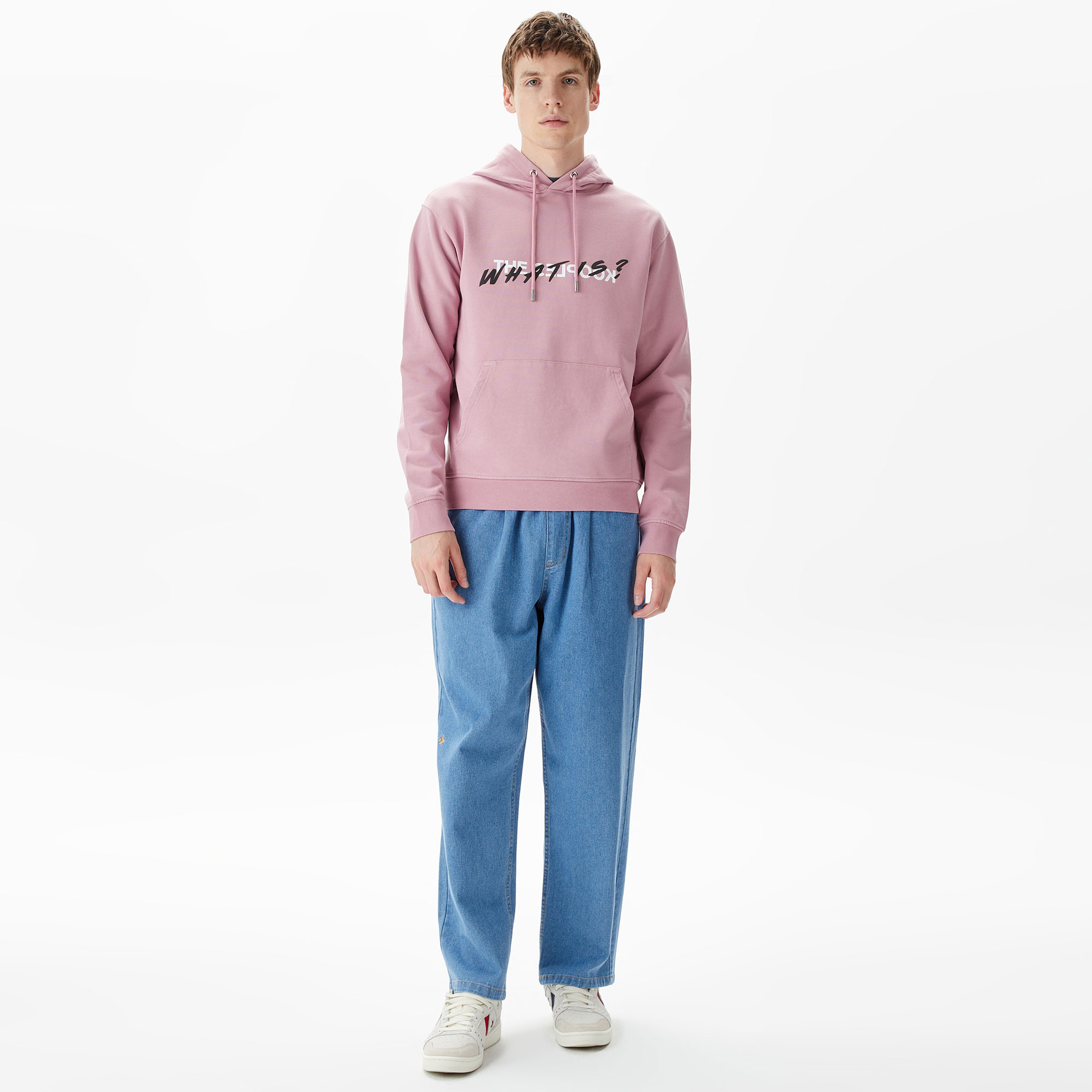 ERKEK BASKILI KAPÜŞONLU PEMBE SWEATSHIRT