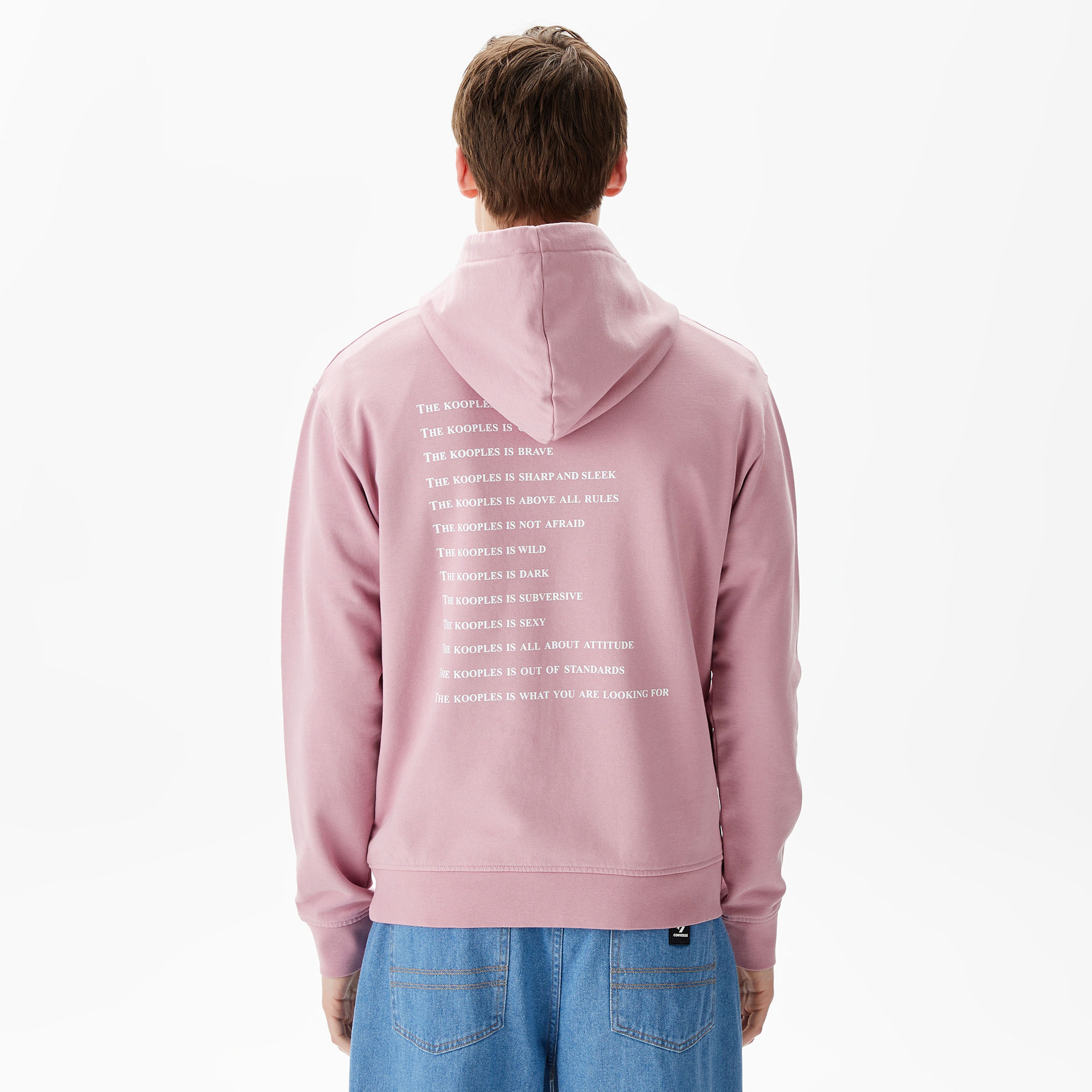 ERKEK BASKILI KAPÜŞONLU PEMBE SWEATSHIRT