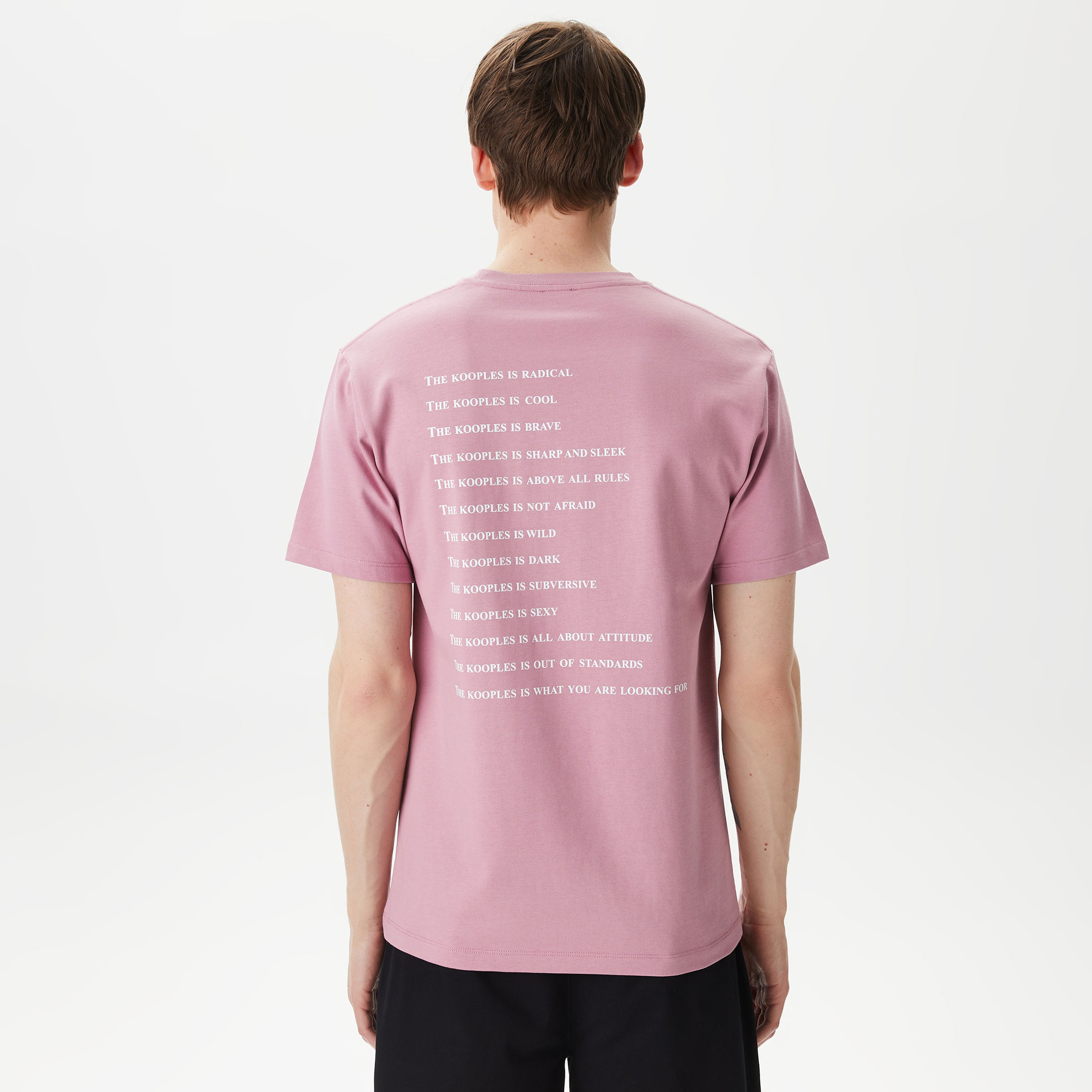ERKEK BASKILI BİSİKLET YAKA PEMBE T-SHIRT