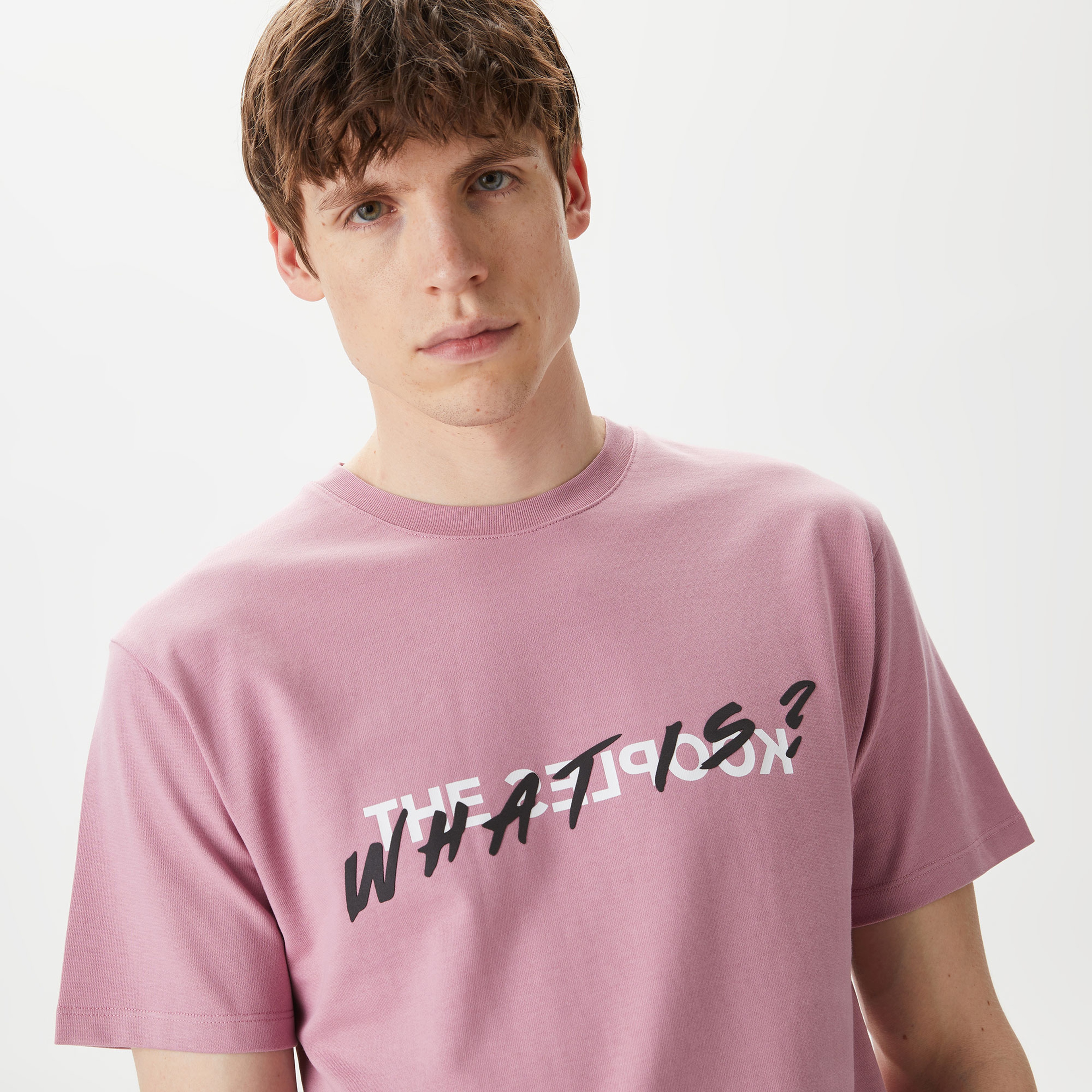 ERKEK BASKILI BİSİKLET YAKA PEMBE T-SHIRT