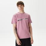 ERKEK BASKILI BİSİKLET YAKA PEMBE  T-SHIRT