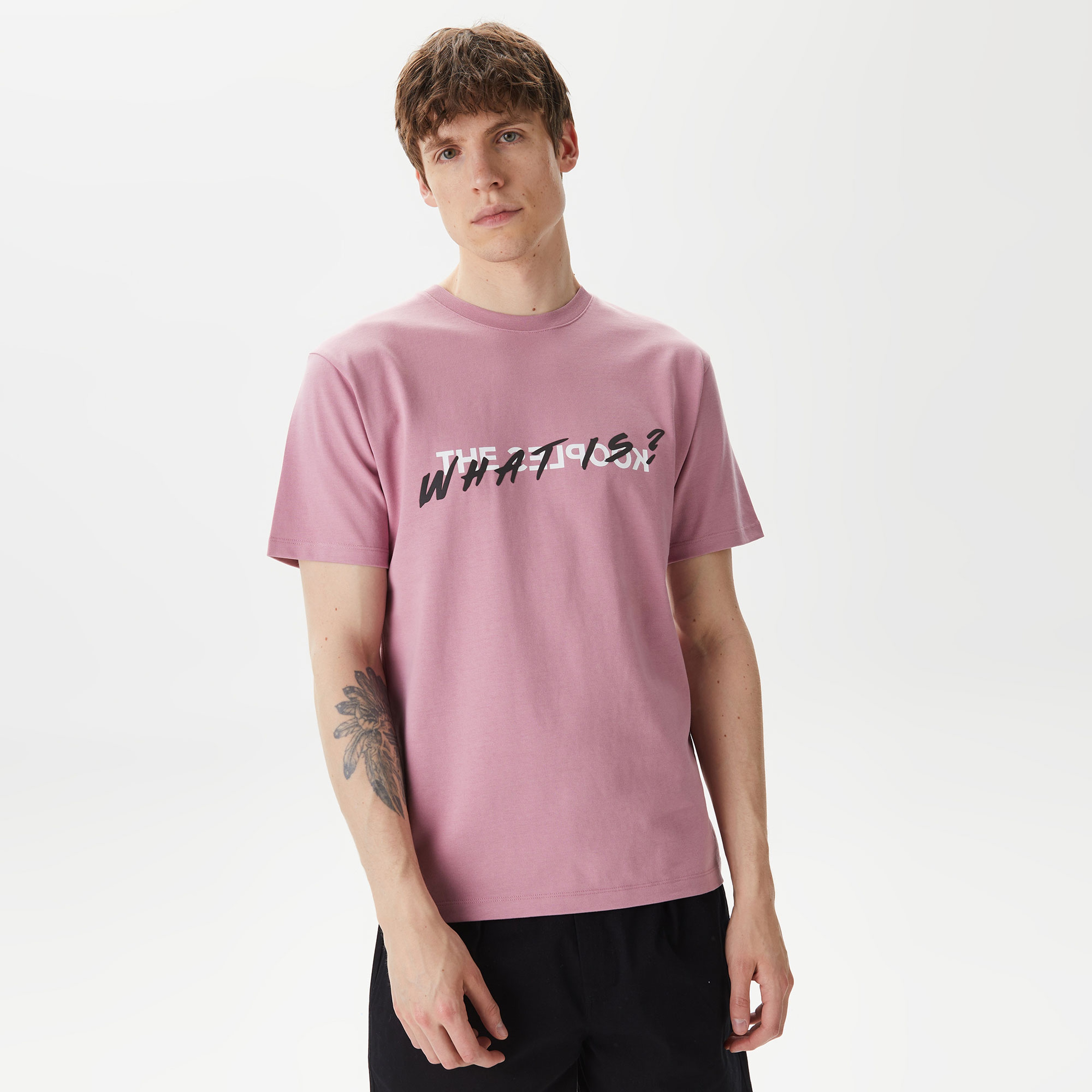 ERKEK BASKILI BİSİKLET YAKA PEMBE T-SHIRT