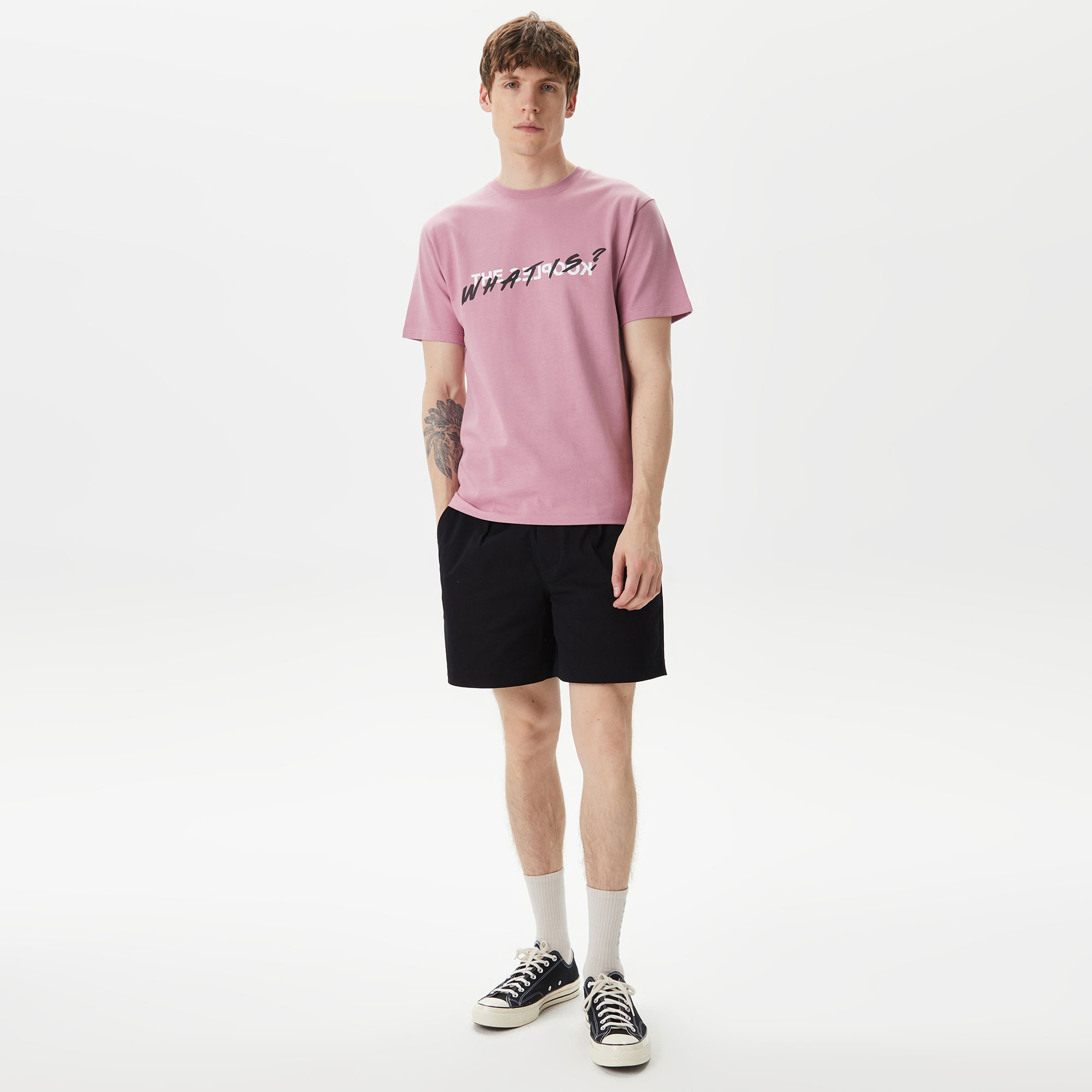 ERKEK BASKILI BİSİKLET YAKA PEMBE T-SHIRT