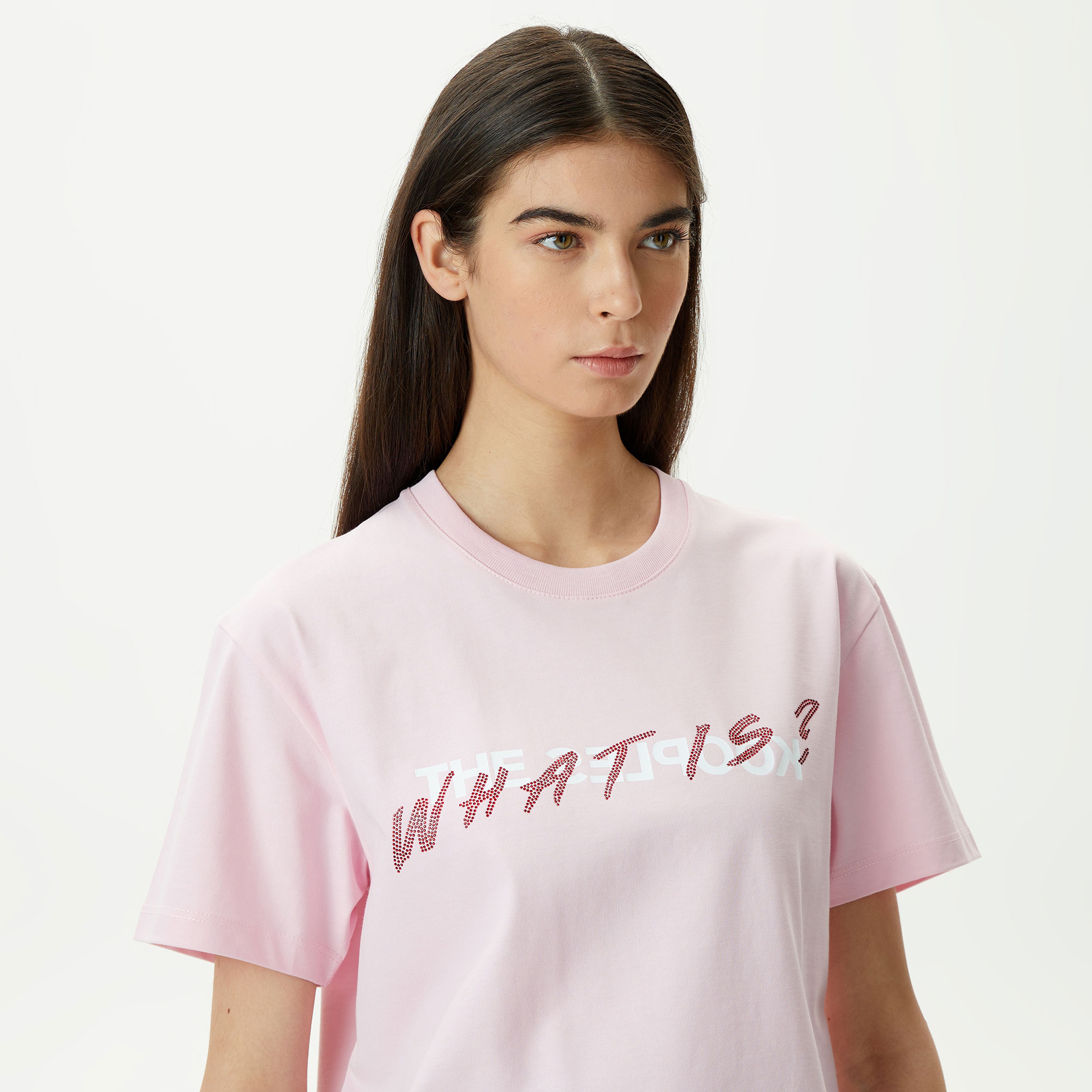 KADIN BASKILI BİSİKLET YAKA PEMBE T-SHIRT