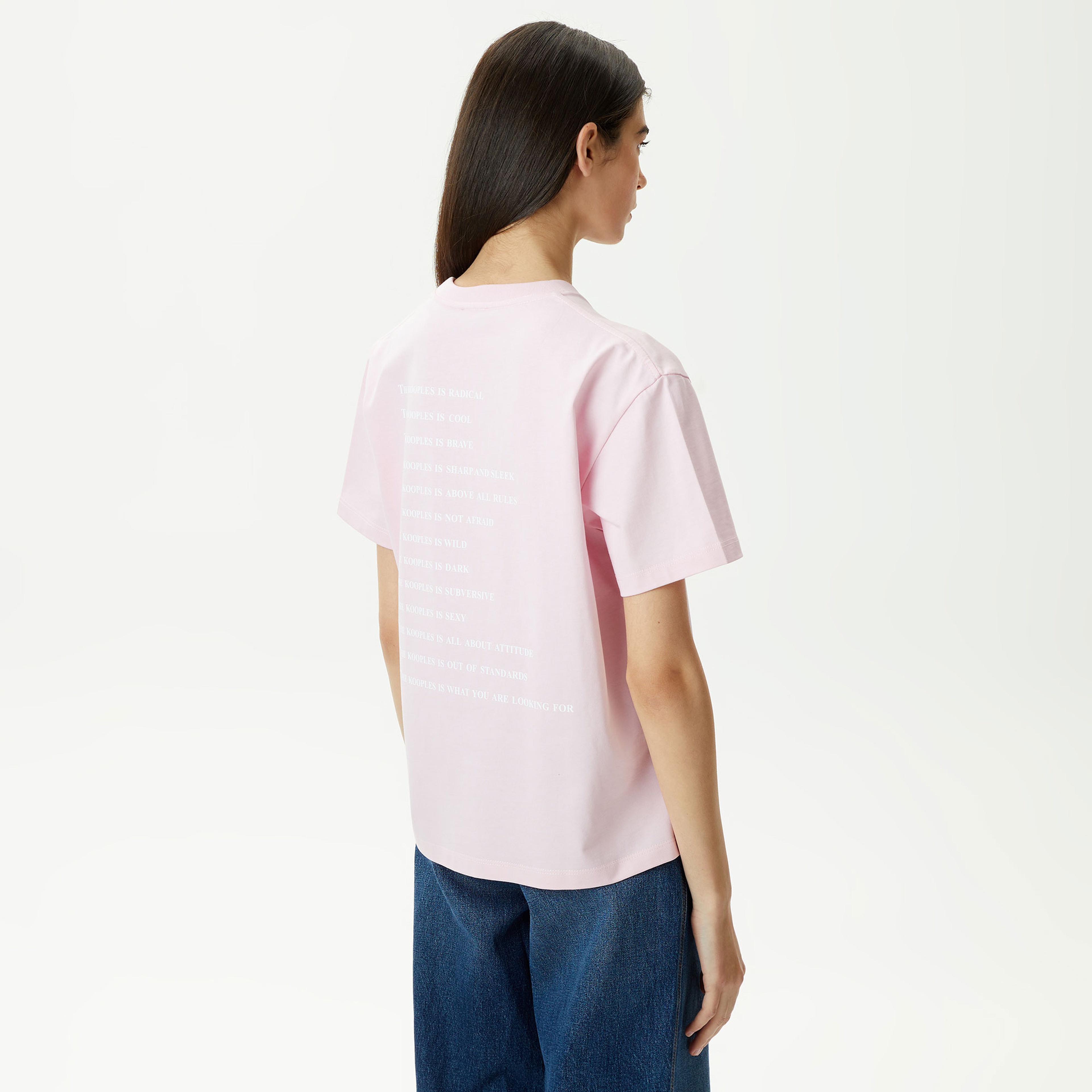 KADIN BASKILI BİSİKLET YAKA PEMBE T-SHIRT