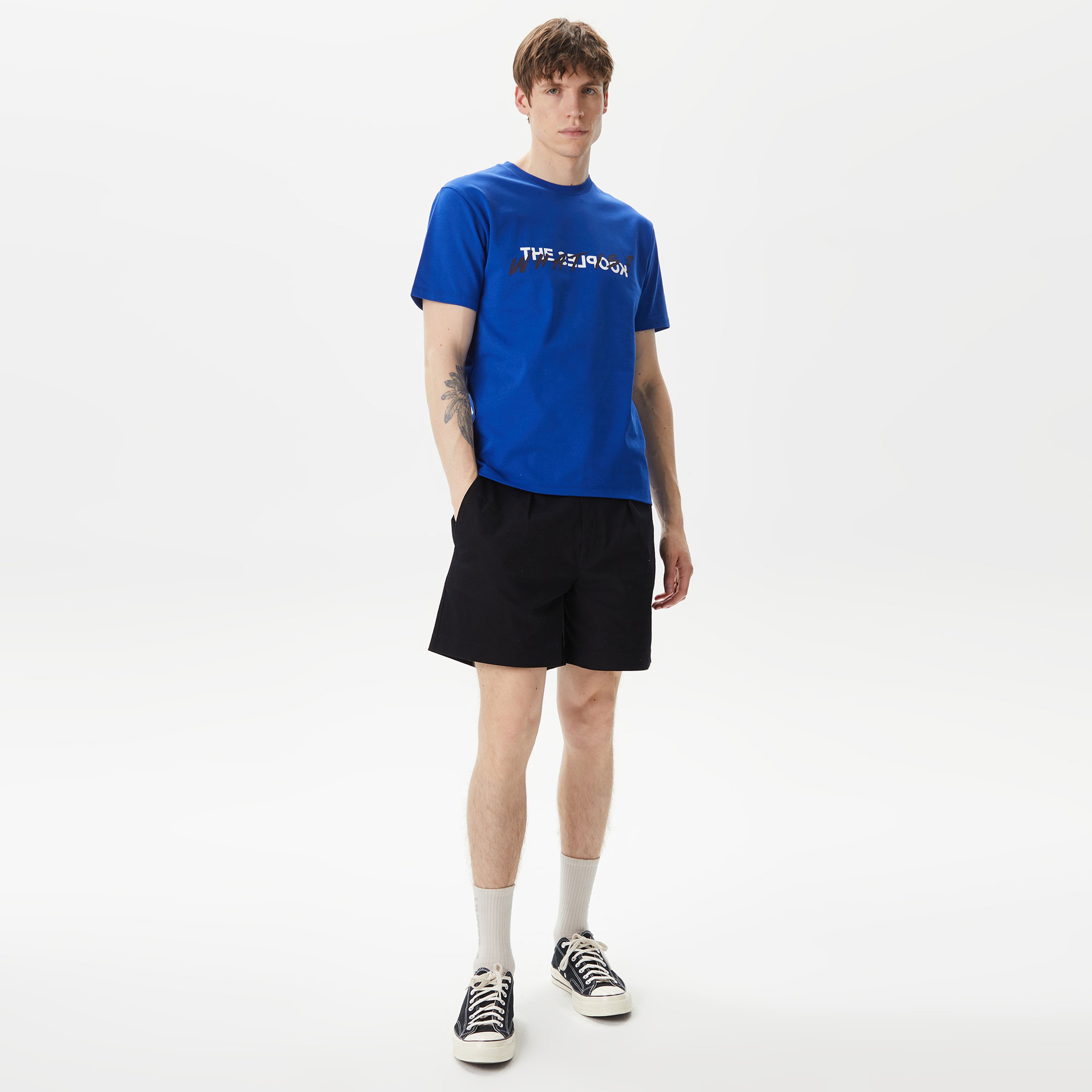 ERKEK BASKILI BİSİKLET YAKA LACİVERT T-SHIRT