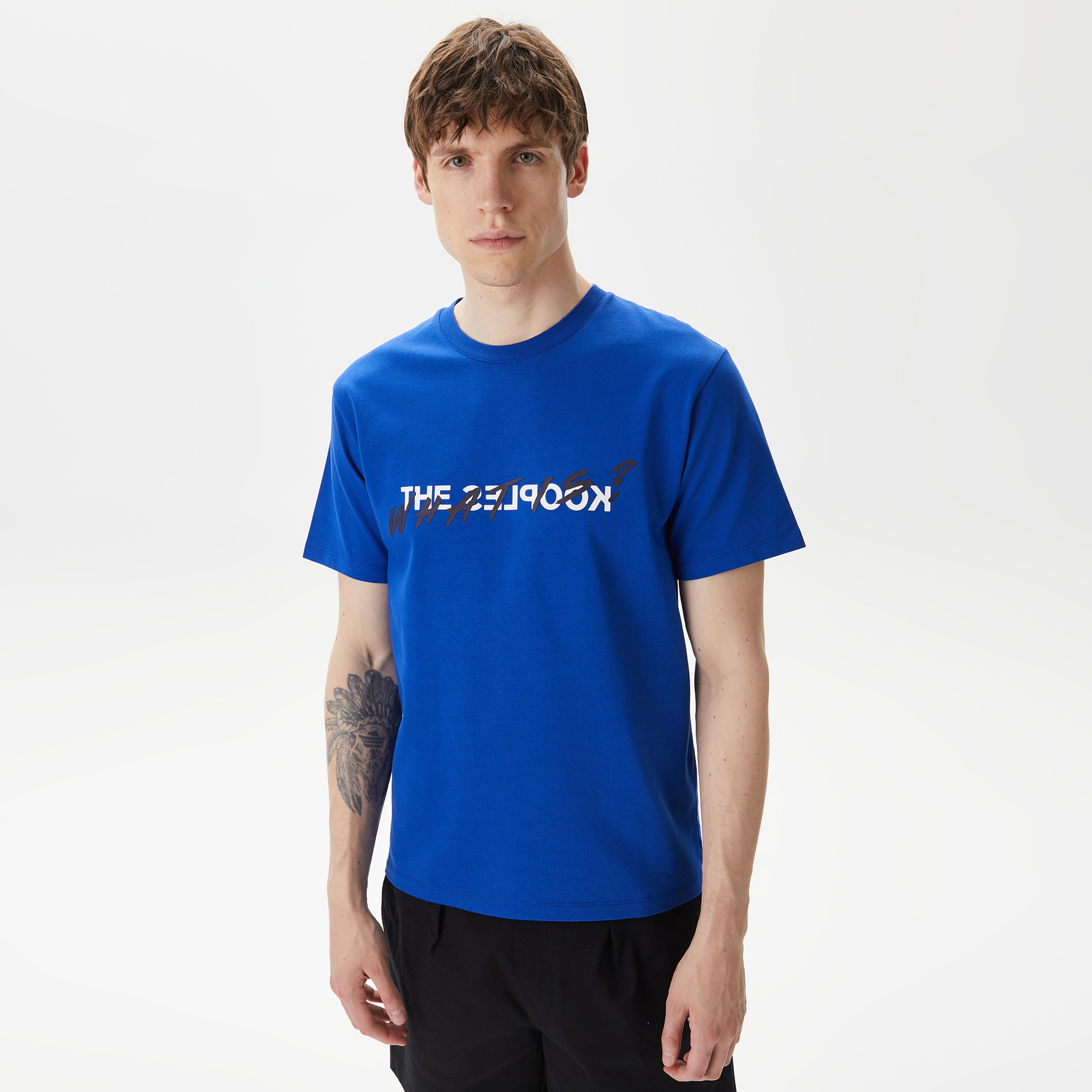 ERKEK BASKILI BİSİKLET YAKA LACİVERT T-SHIRT