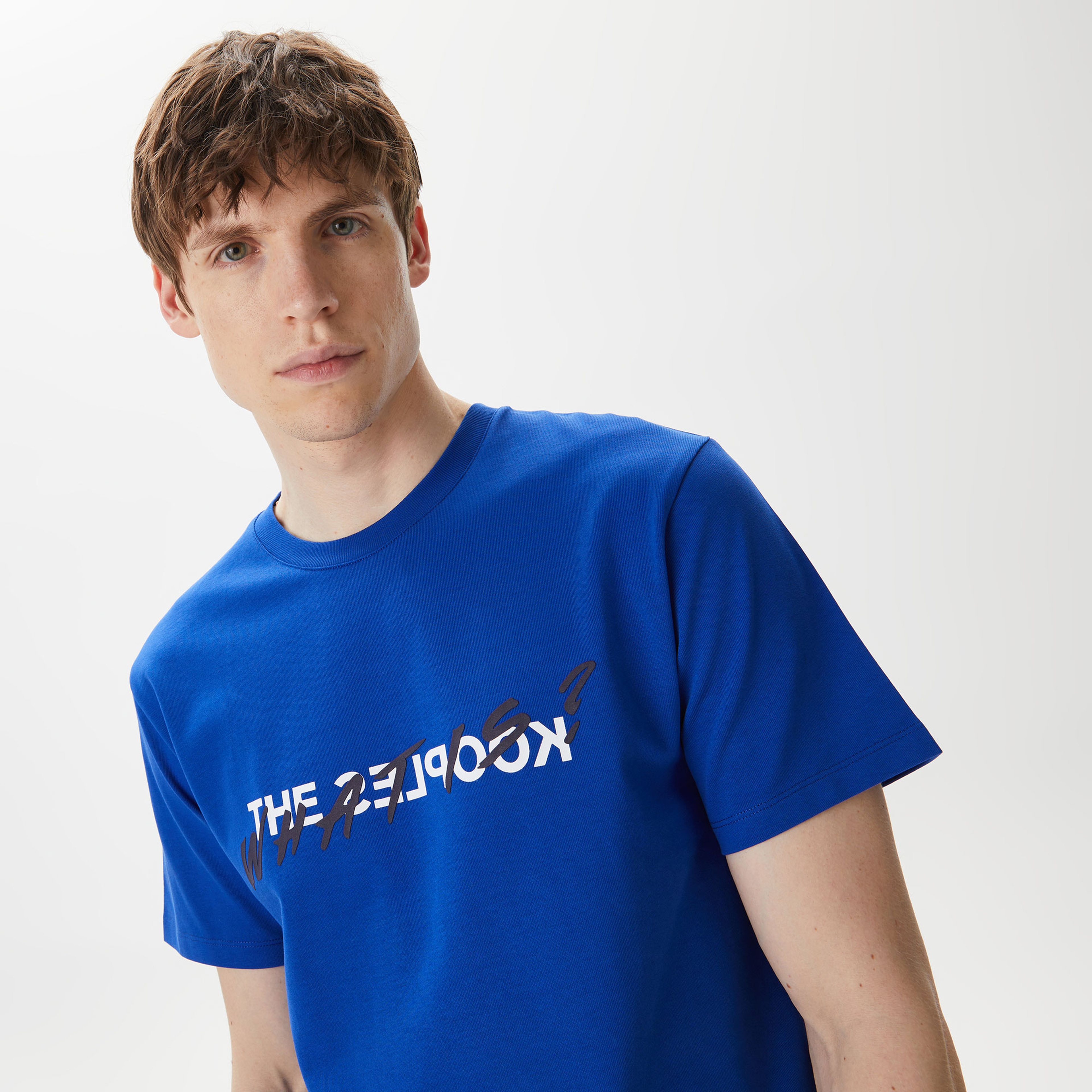 ERKEK BASKILI BİSİKLET YAKA LACİVERT T-SHIRT