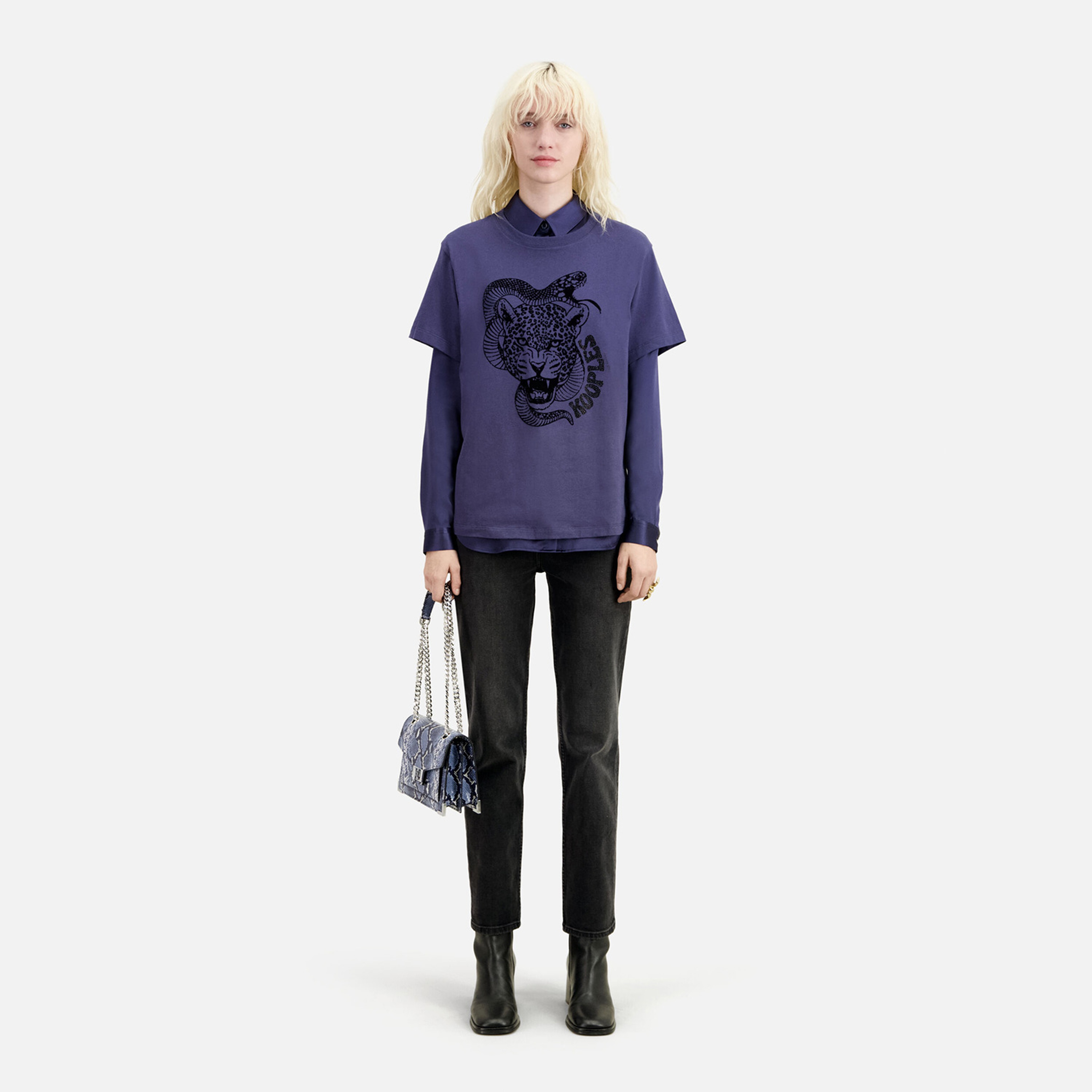 KADIN BASKILI BİSİKLET YAKA MOR T-SHIRT