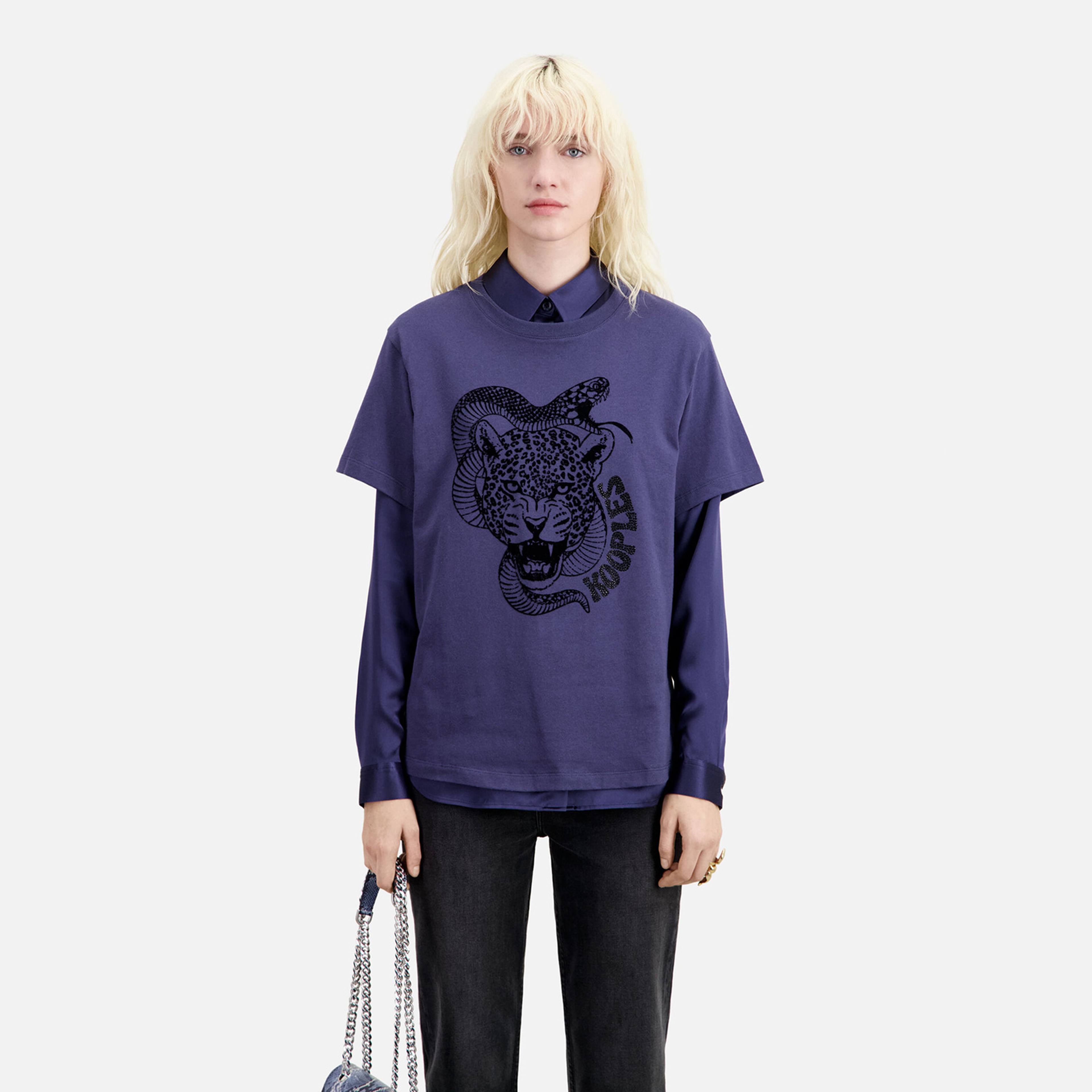 KADIN BASKILI BİSİKLET YAKA MOR T-SHIRT