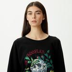 KADIN BASKILI BİSİKLET YAKA SİYAH SWEATSHIRT