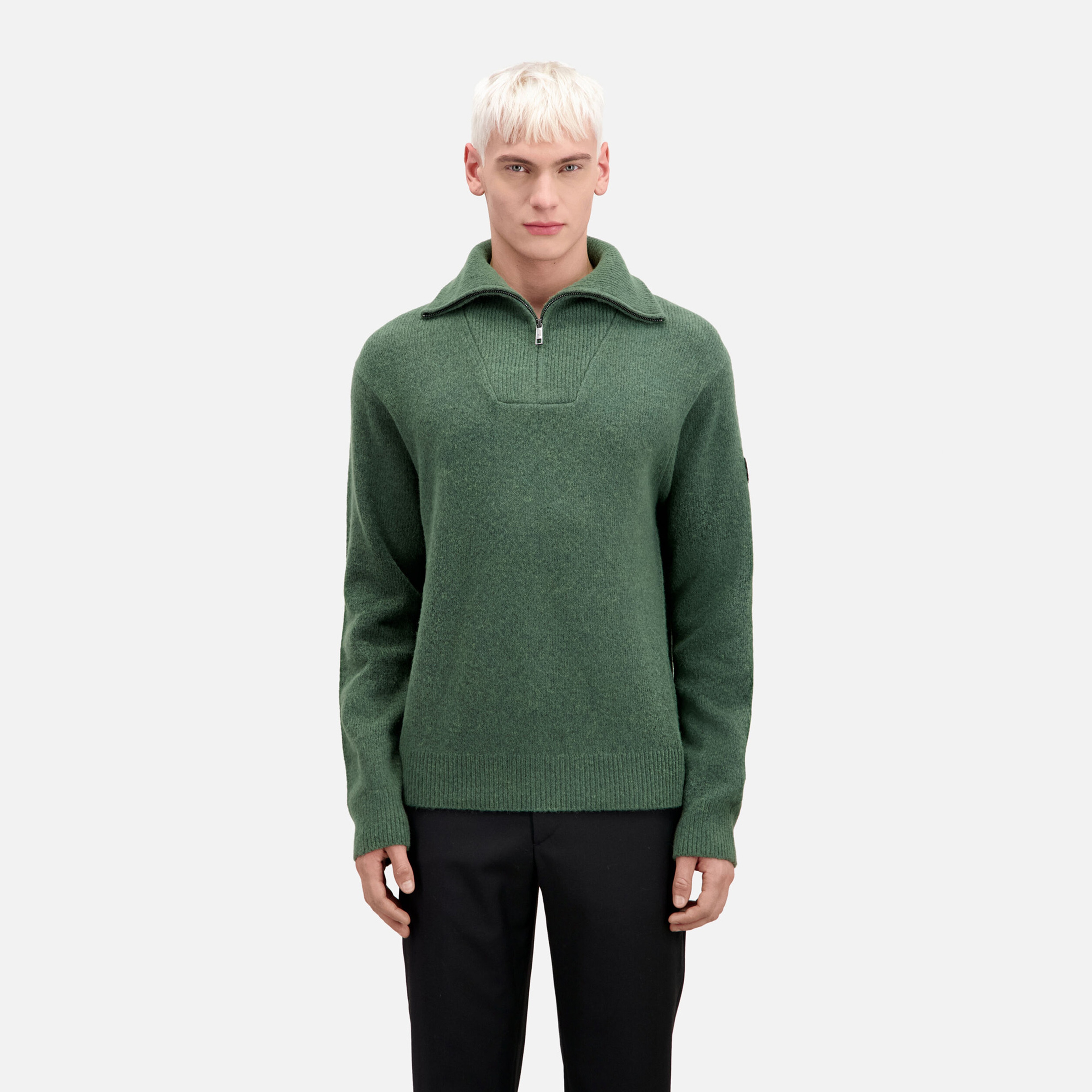 ERKEK YARIM FERMUARLI YEŞİL YÜN KAZAK