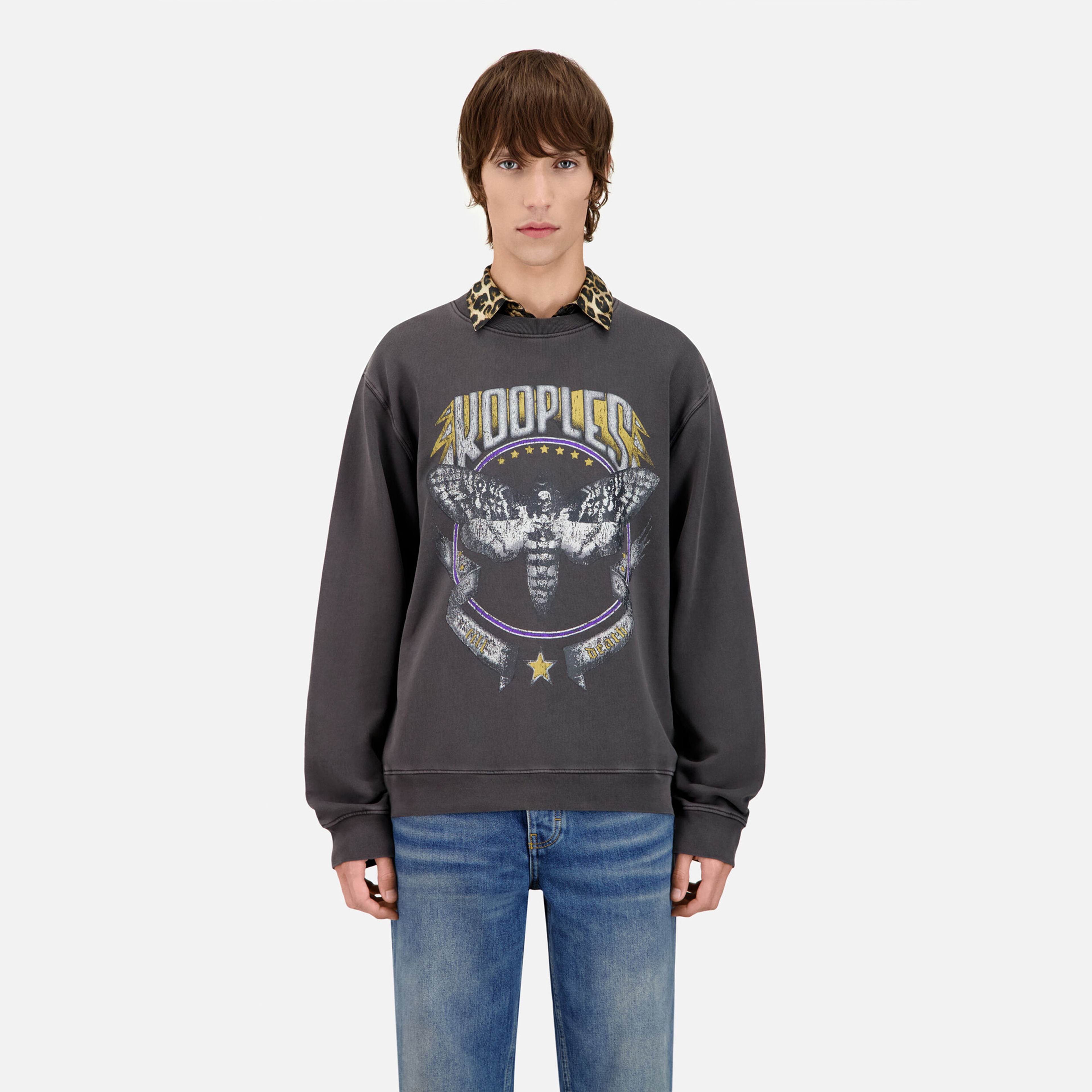 ERKEK BASKILI BİSİKLET YAKA SİYAH SWEATSHIRT