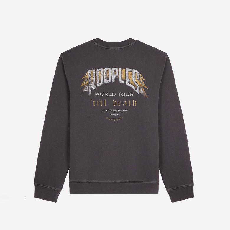 ERKEK BASKILI BİSİKLET YAKA SİYAH SWEATSHIRT