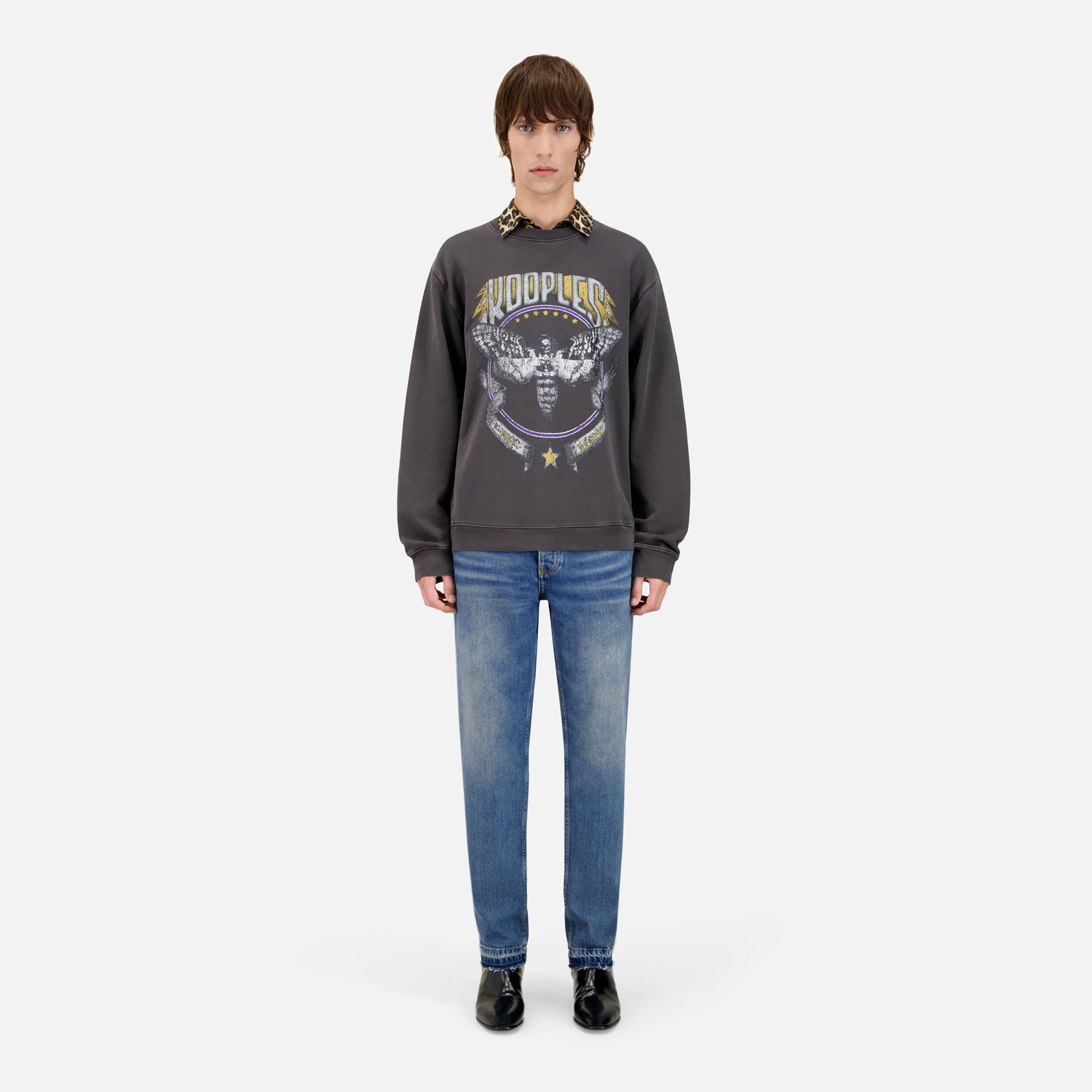 ERKEK BASKILI BİSİKLET YAKA SİYAH SWEATSHIRT