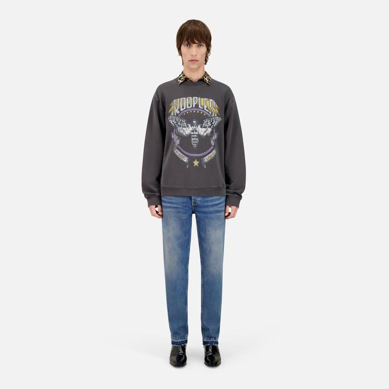 ERKEK BASKILI BİSİKLET YAKA SİYAH SWEATSHIRT