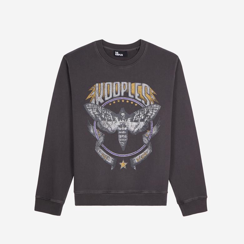 ERKEK BASKILI BİSİKLET YAKA SİYAH SWEATSHIRT