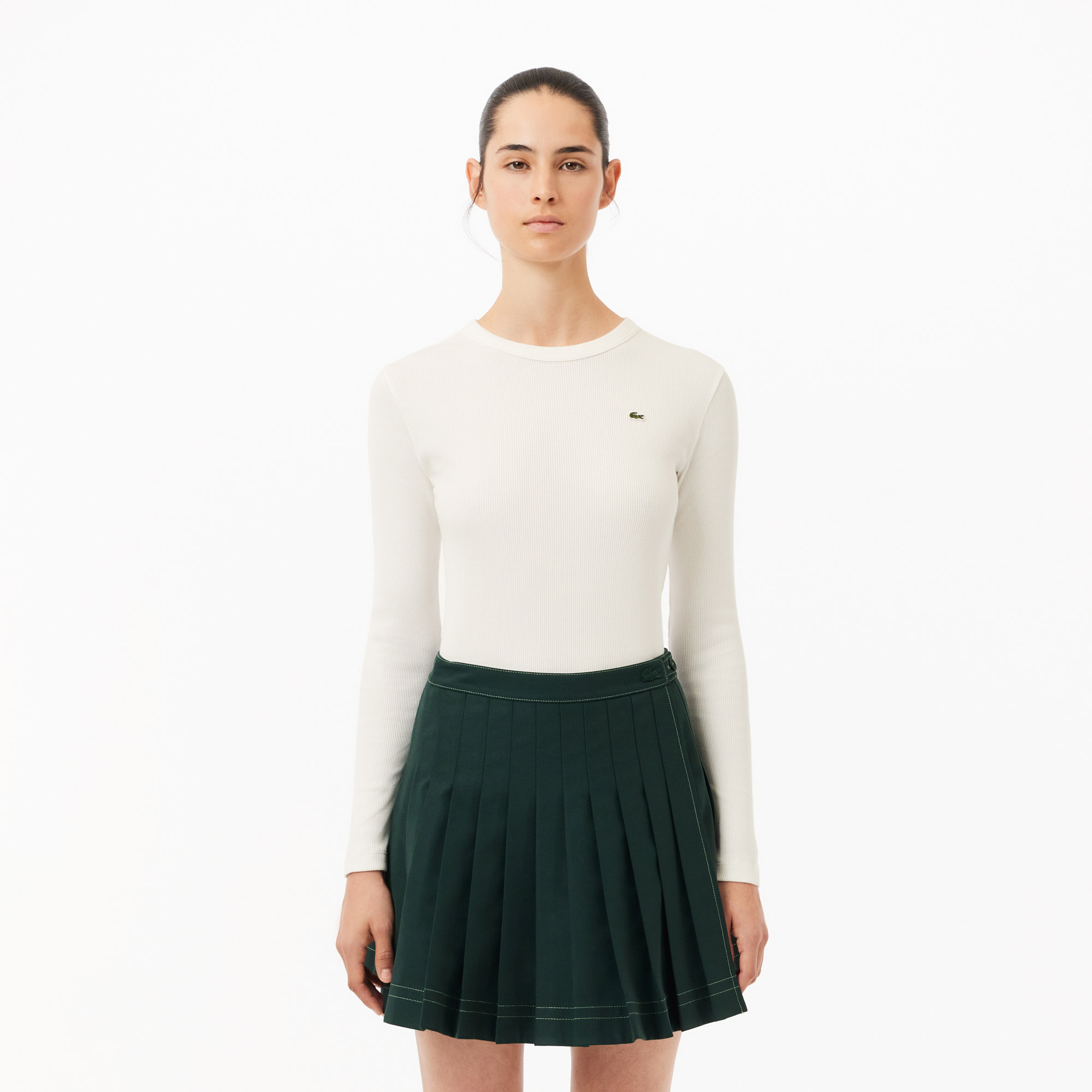 Kadın Slim Fit Uzun Kollu Bisiklet Yaka Beyaz T-Shirt