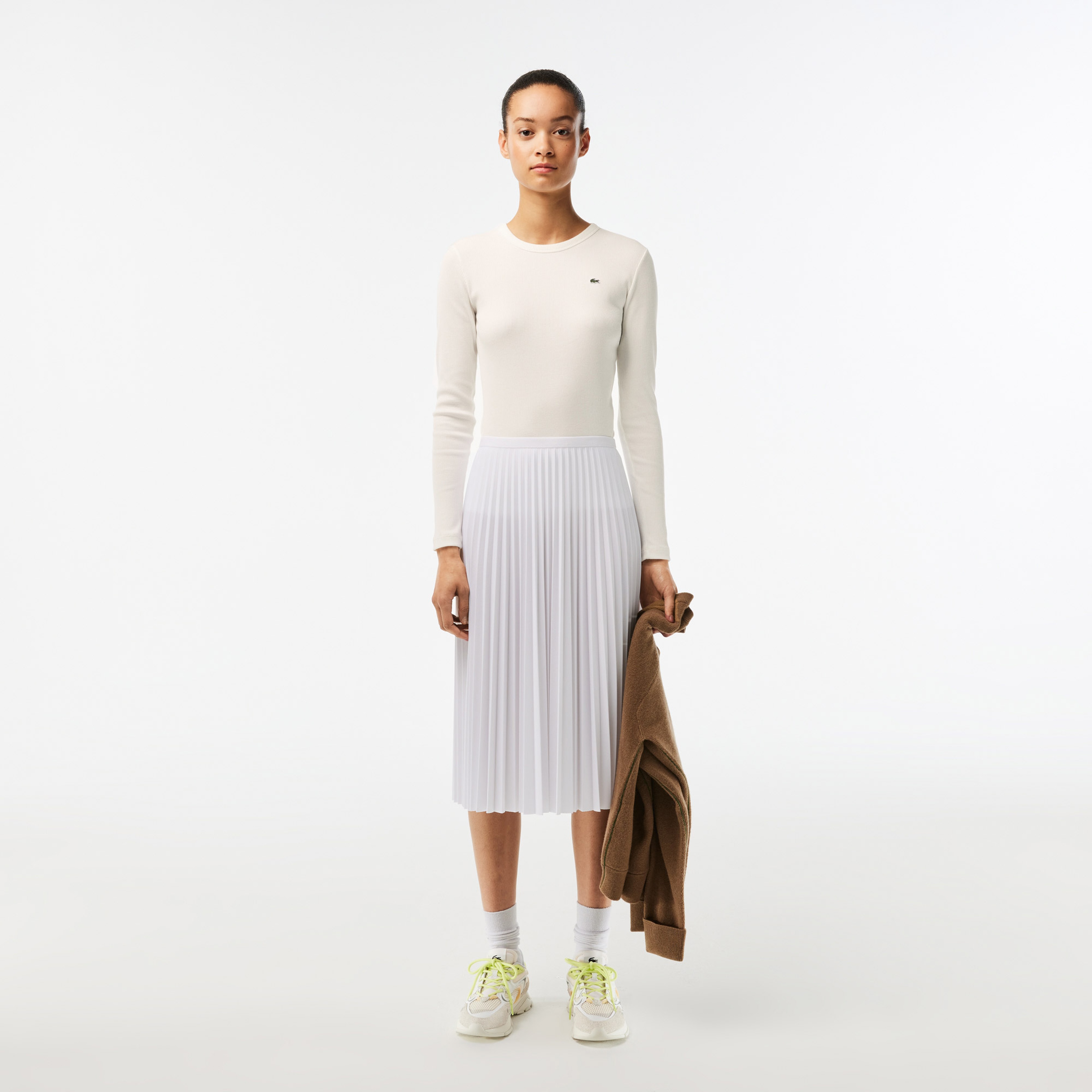 Kadın Slim Fit Uzun Kollu Bisiklet Yaka Beyaz T-Shirt