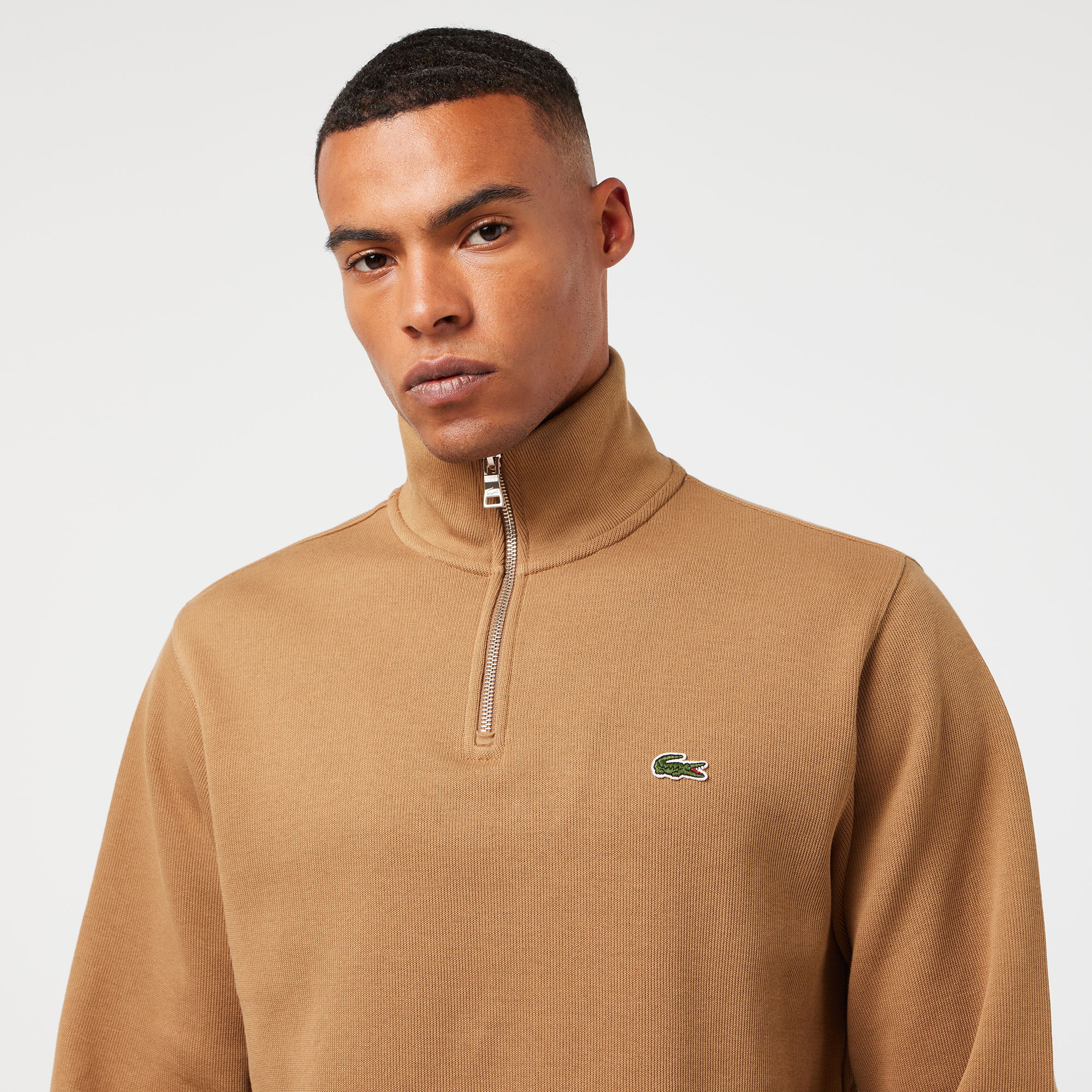 Lacoste Erkek Classic Fit Yarım Fermuarlı Kahverengi Sweatshirt