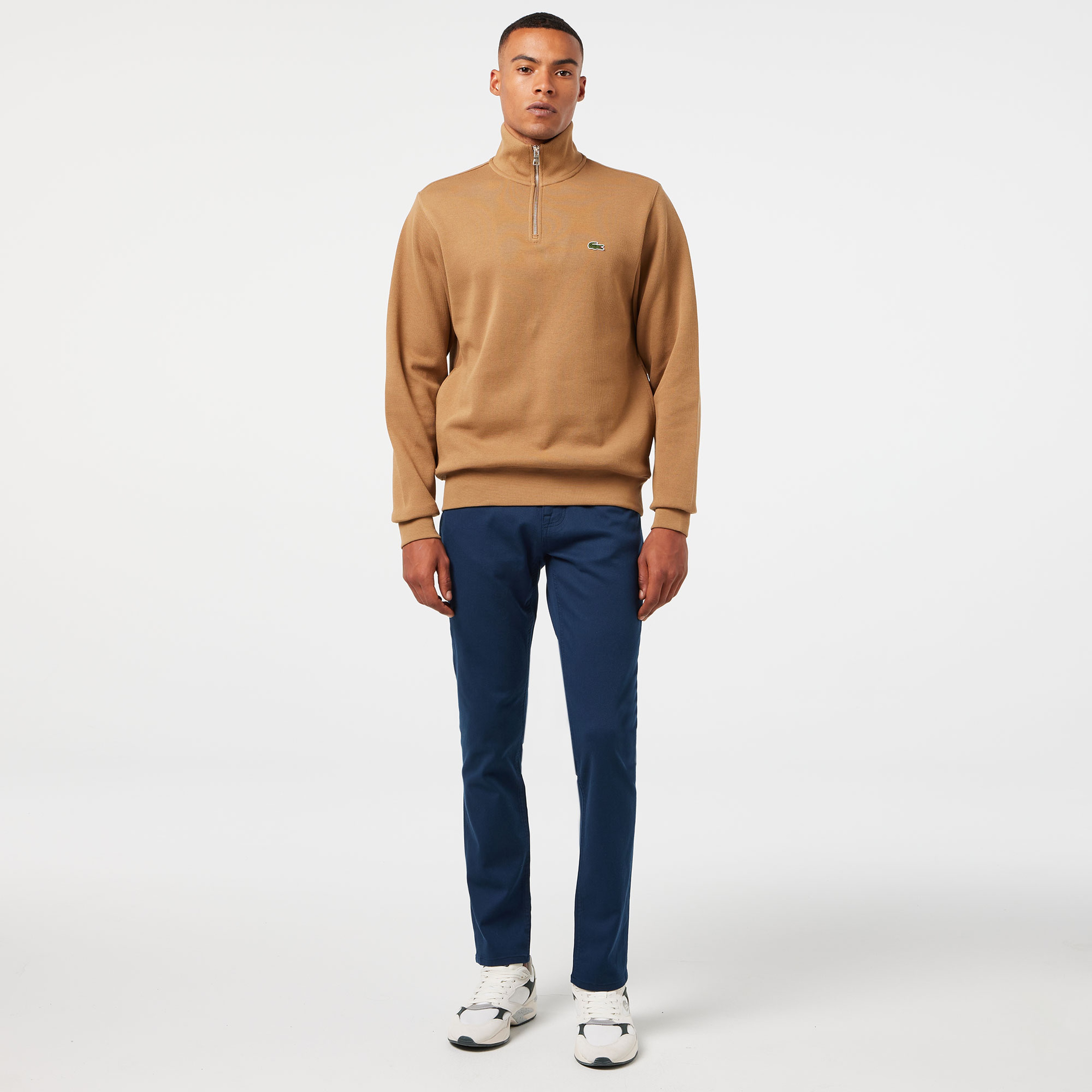 Lacoste Erkek Classic Fit Yarım Fermuarlı Kahverengi Sweatshirt