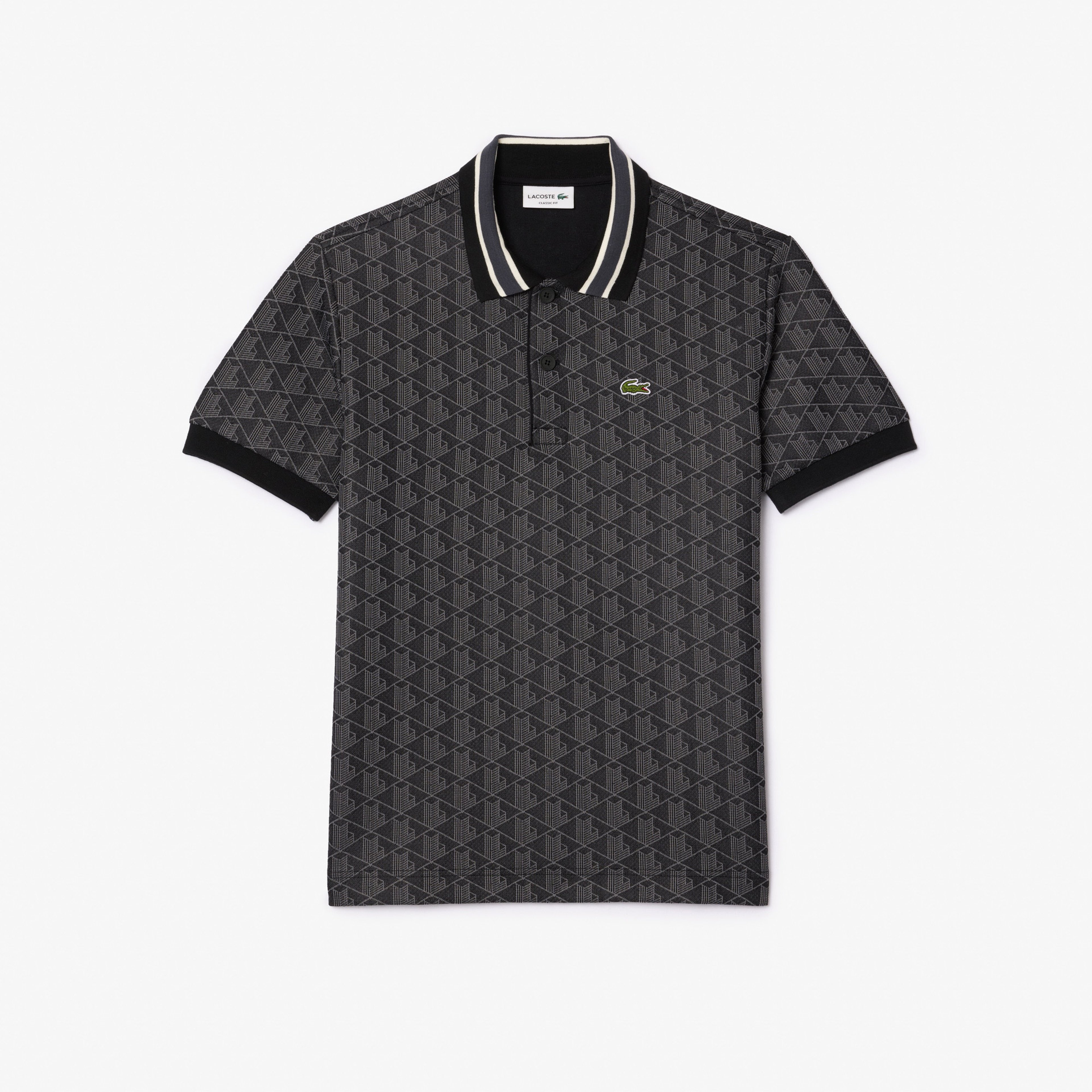 Erkek Classic Fit Monogram Siyah Polo