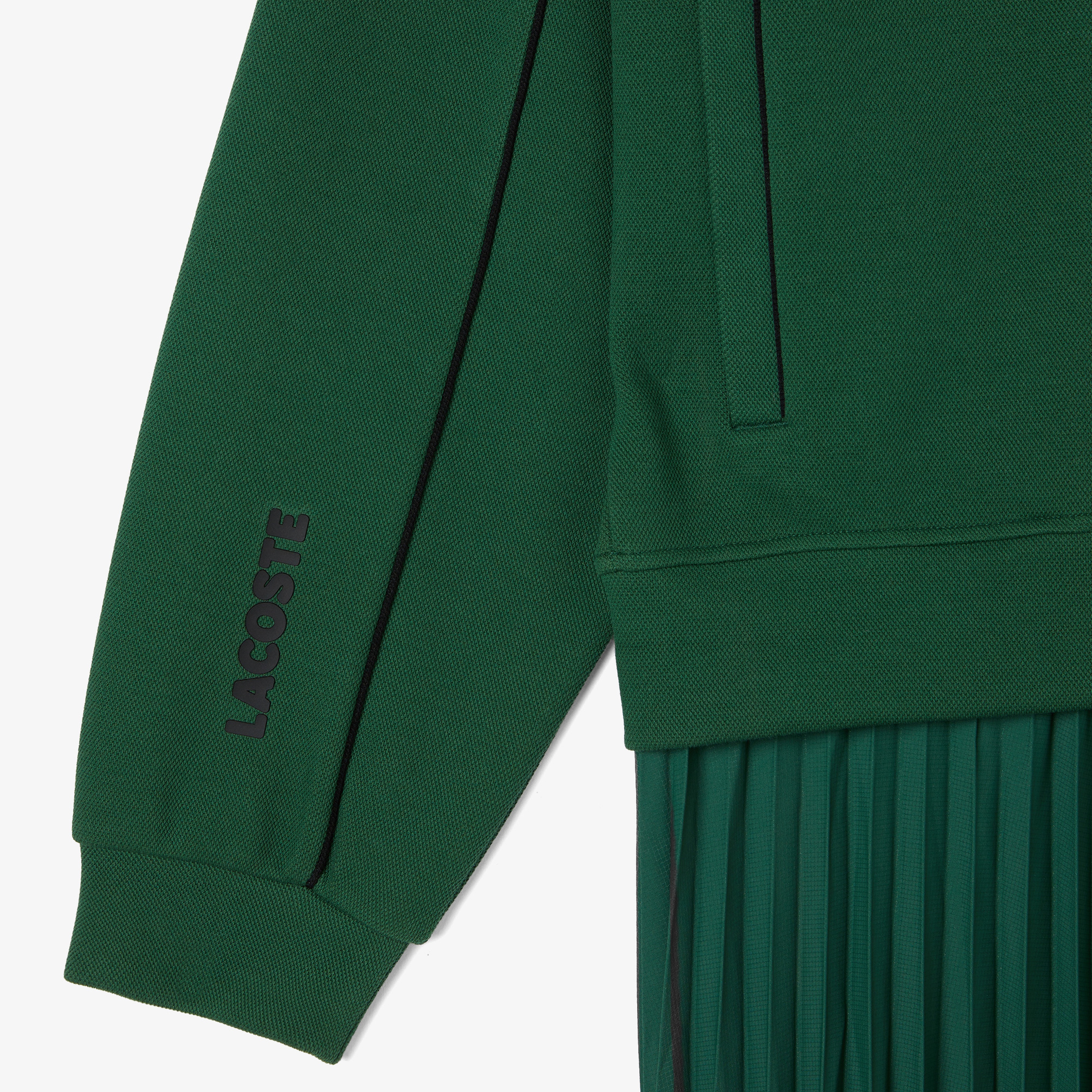 Kadın Flare Fit Uzun Kollu Yarım Fermuarlı Yaka Koyu Yeşil Elbise