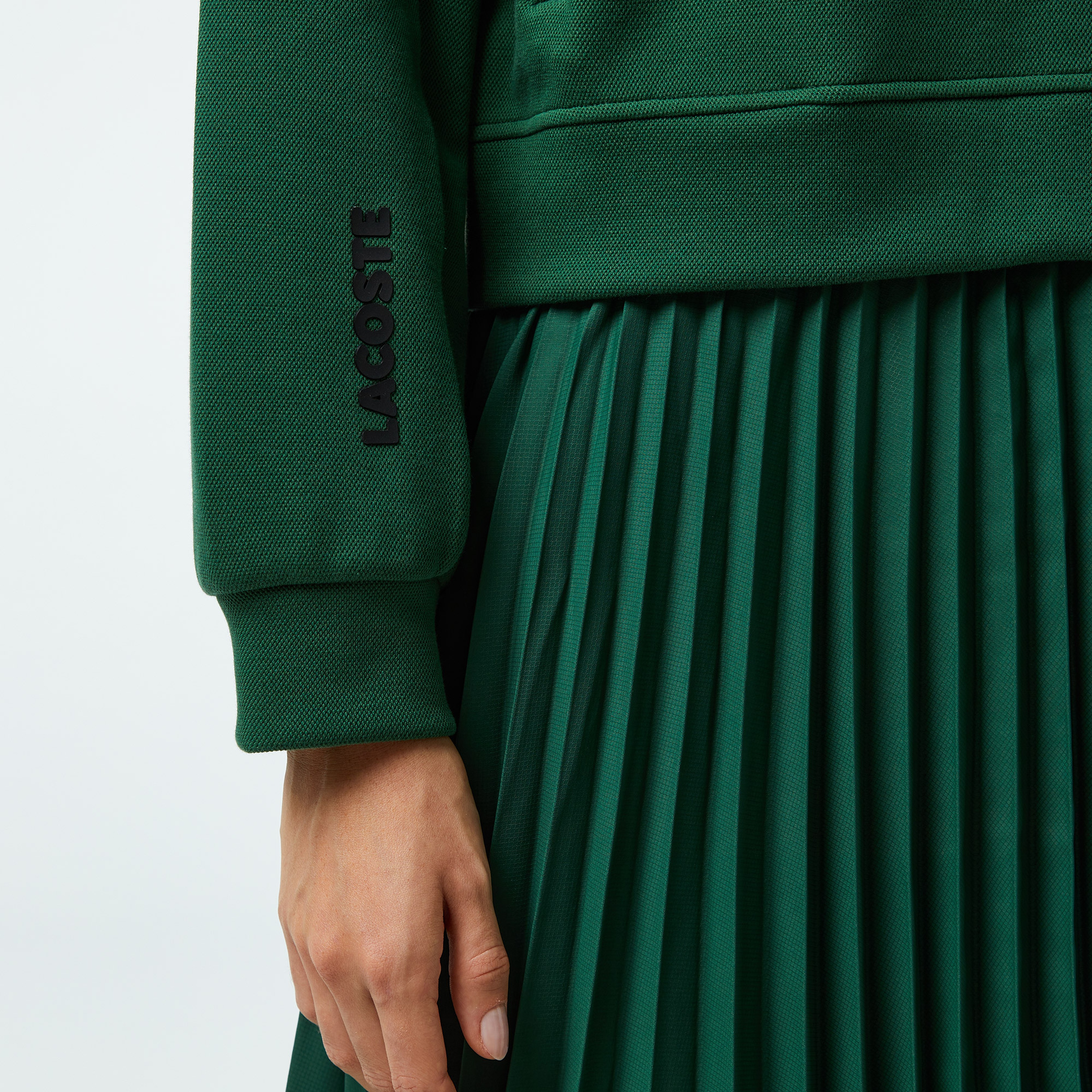 Kadın Flare Fit Uzun Kollu Yarım Fermuarlı Yaka Koyu Yeşil Elbise