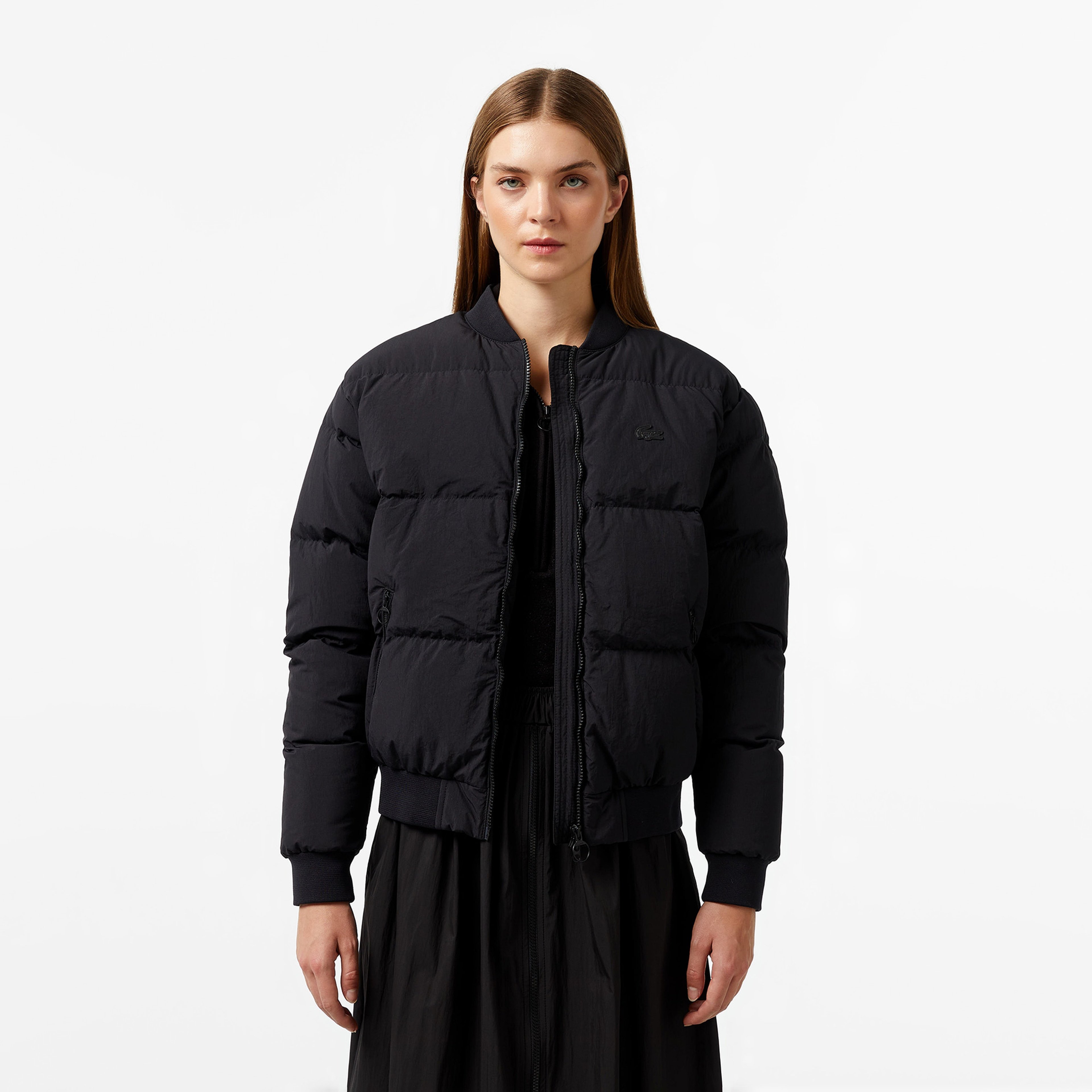 Kadın Relaxed Fit Dik Yaka Siyah Mont