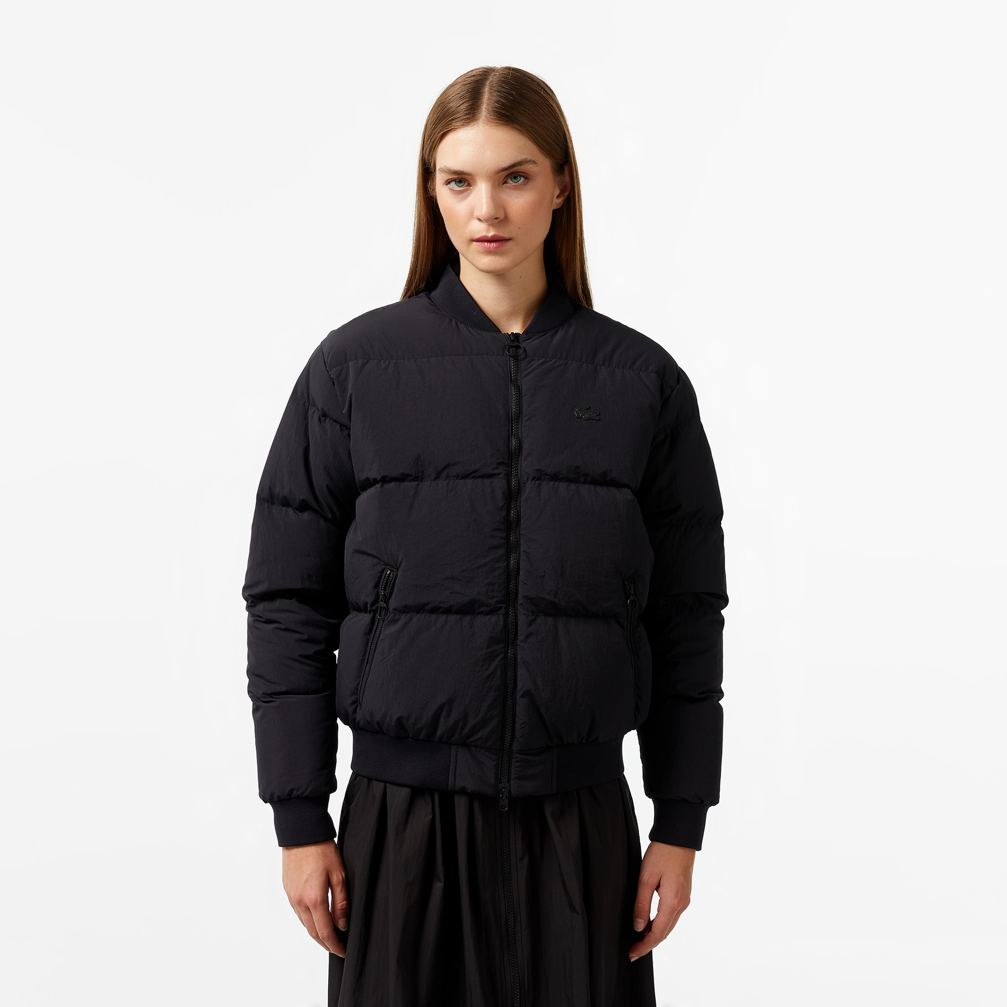 Kadın Relaxed Fit Dik Yaka Siyah Mont