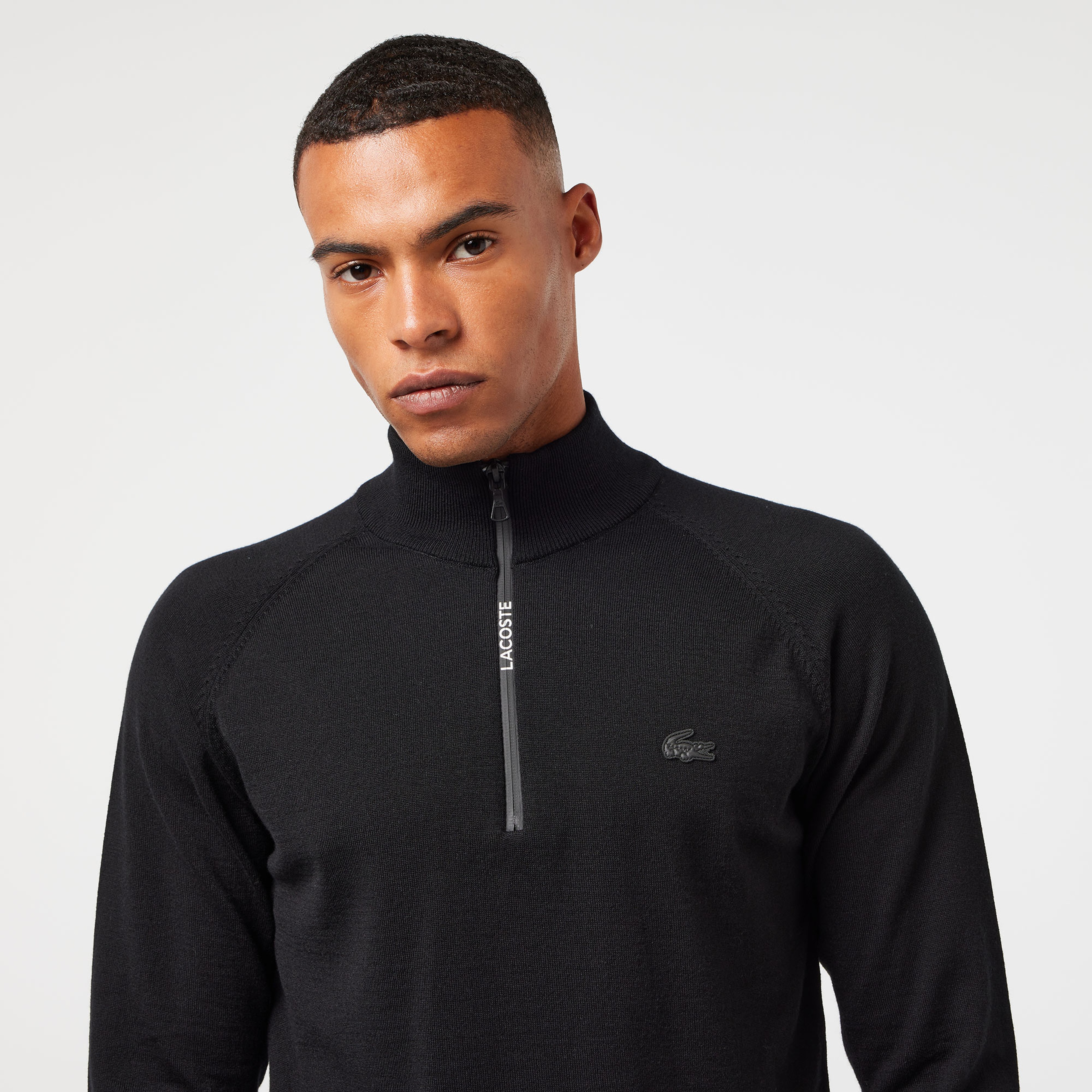 Erkek Regular Fit Yarım Fermuarlı Siyah Triko