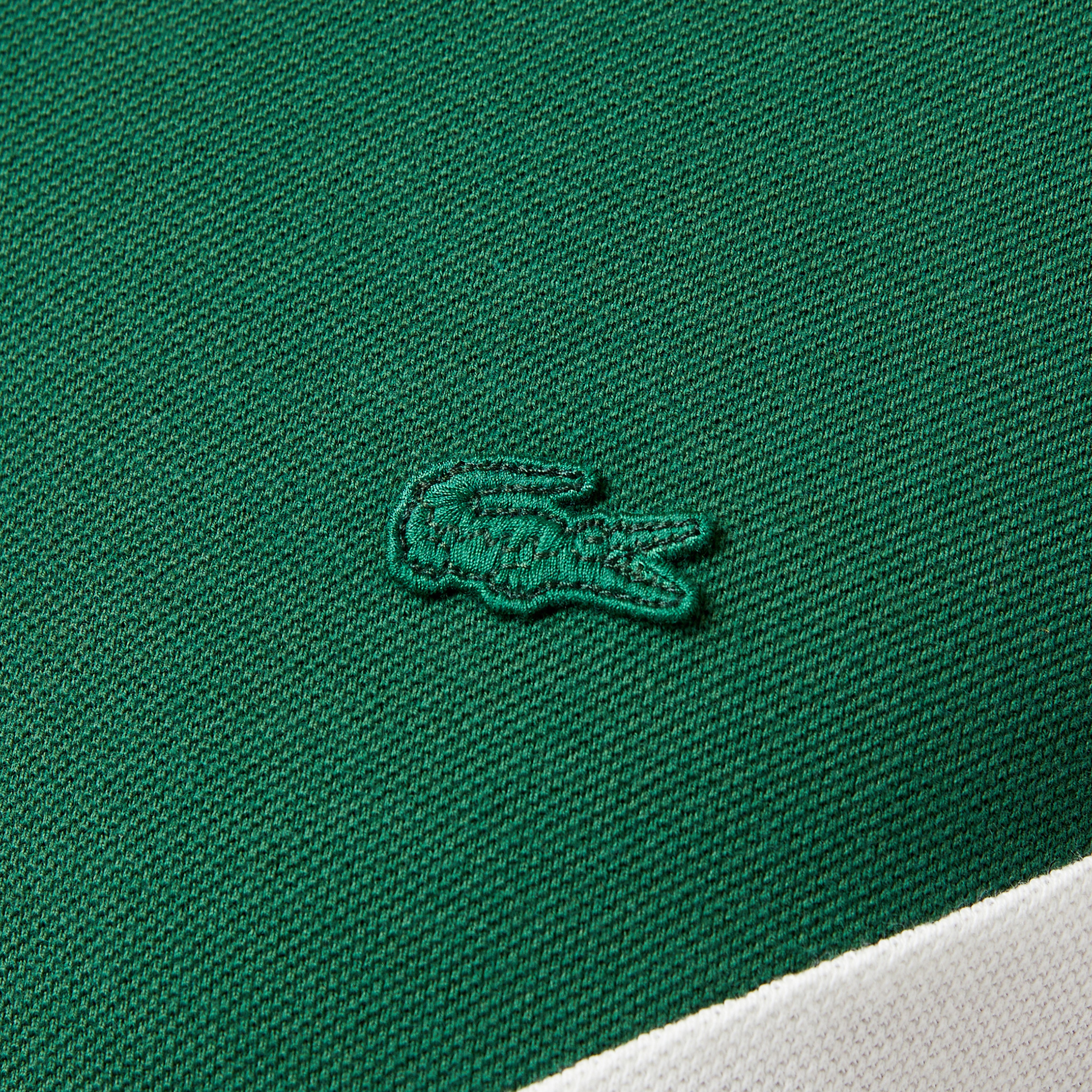 Erkek Classic Fit Uzun Kollu Renk Bloklu Yeşil Polo