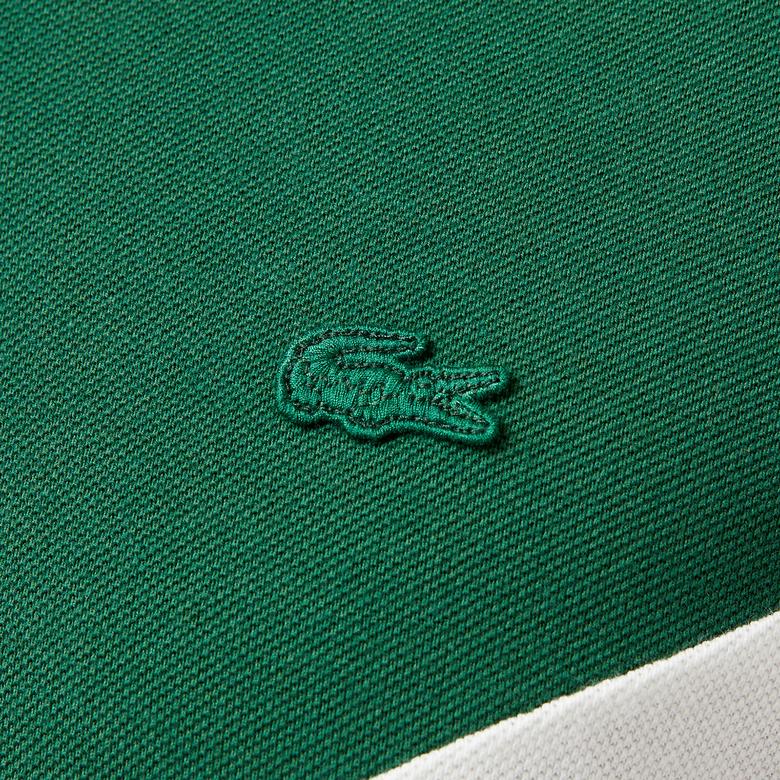 Erkek Classic Fit Uzun Kollu Renk Bloklu Yeşil Polo