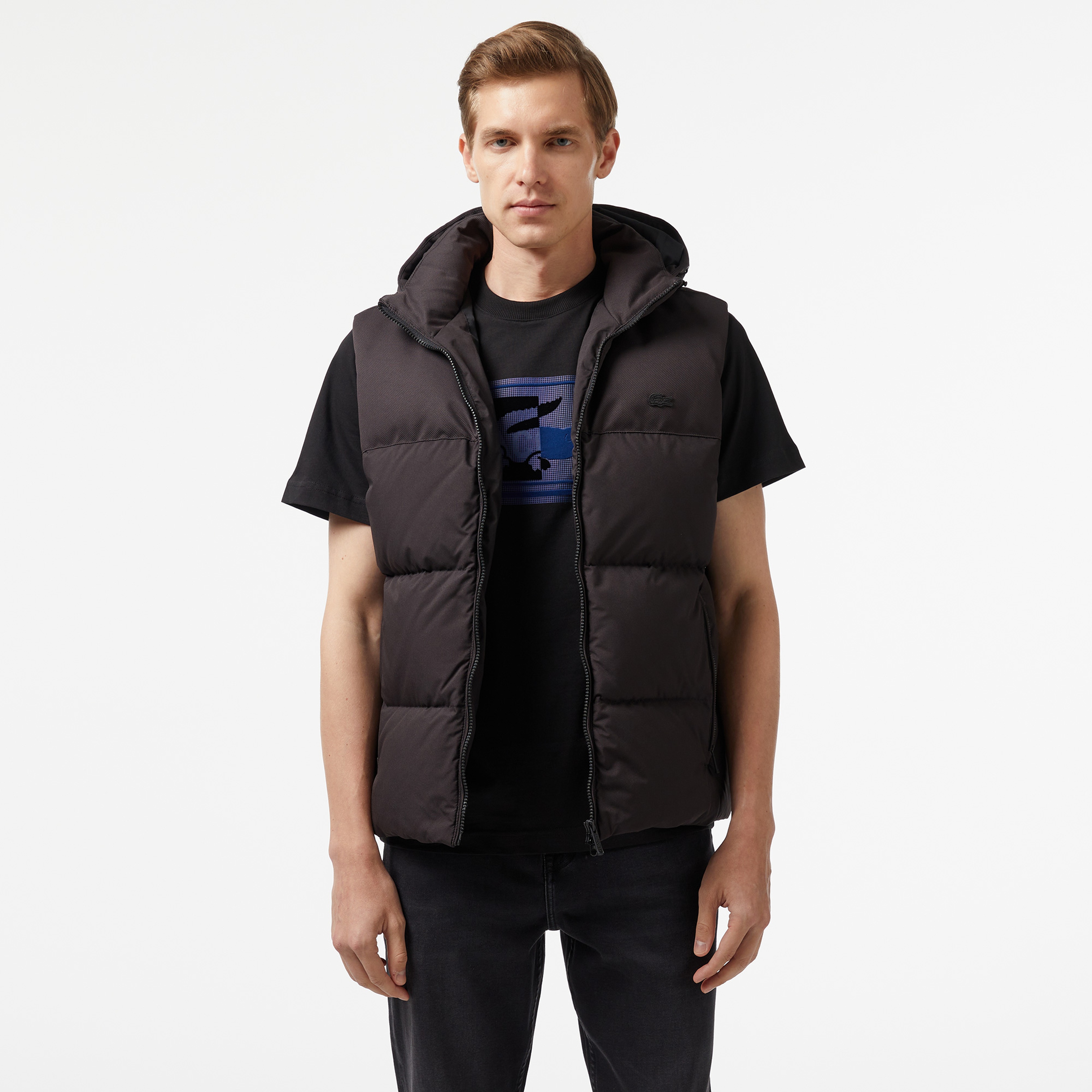 Erkek Kapüşonlu Siyah Şişme Yelek