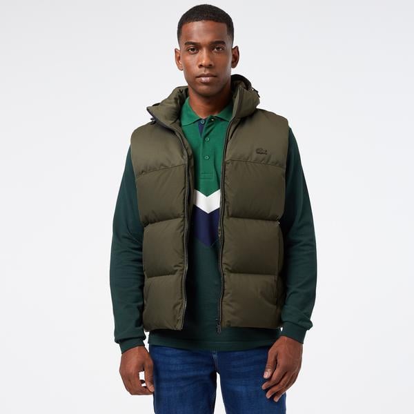 Erkek Kapüşonlu Koyu Yeşil Şişme Yelek