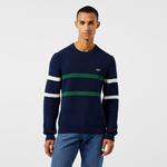 Erkek Relaxed Fit Bisiklet Yaka Çizgili Lacivert Kazak