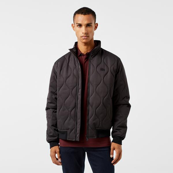 Erkek Relaxed Fit Dik Yaka Kapitone Siyah Mont