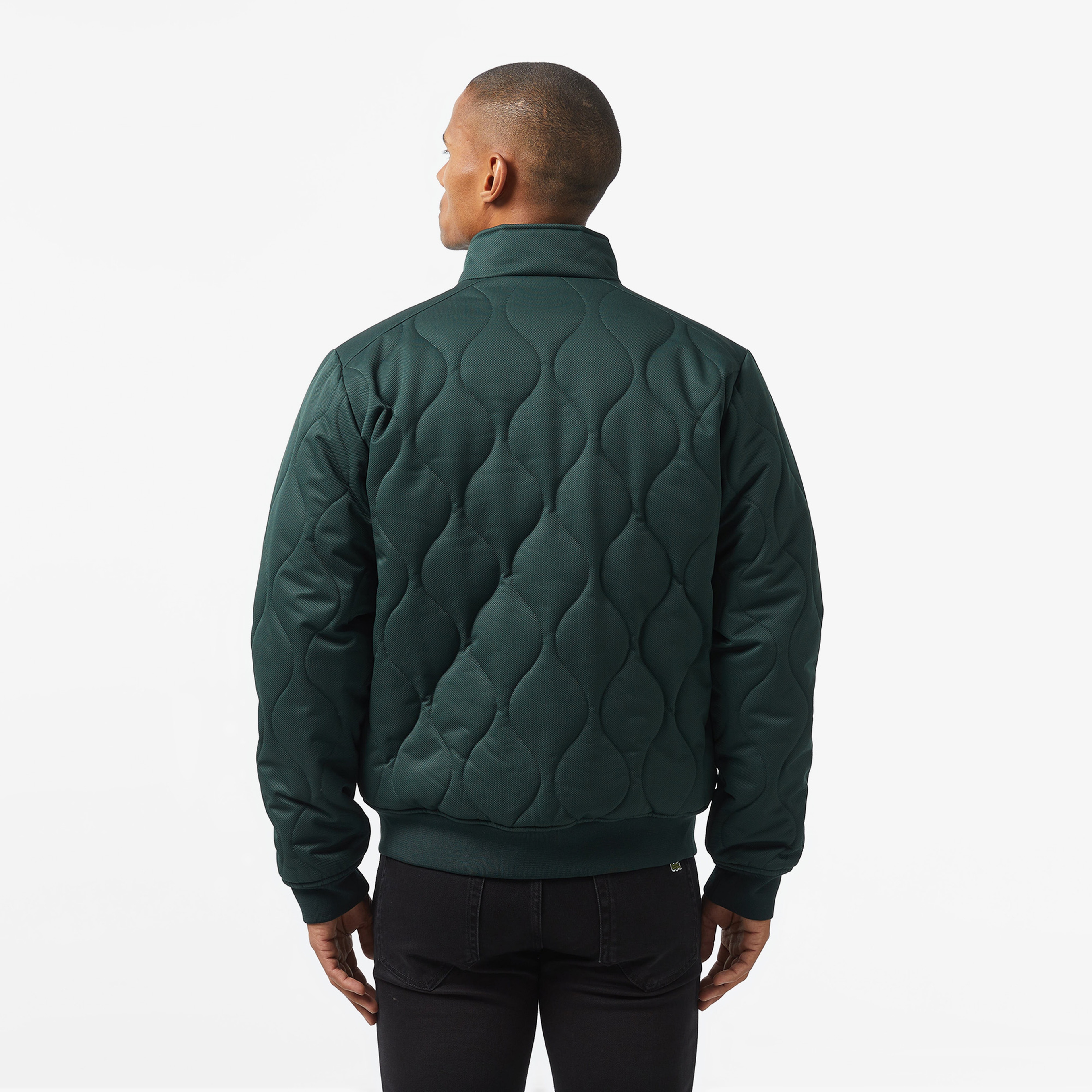 Erkek Relaxed Fit Dik Yaka Kapitone Koyu Yeşil Mont