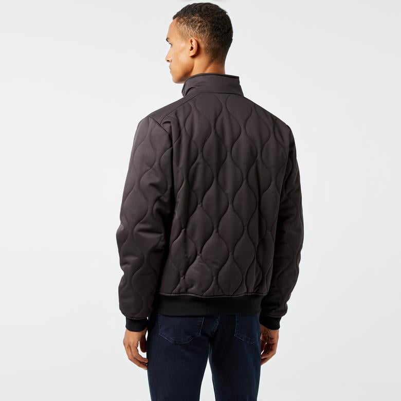 Erkek Relaxed Fit Dik Yaka Kapitone Siyah Mont