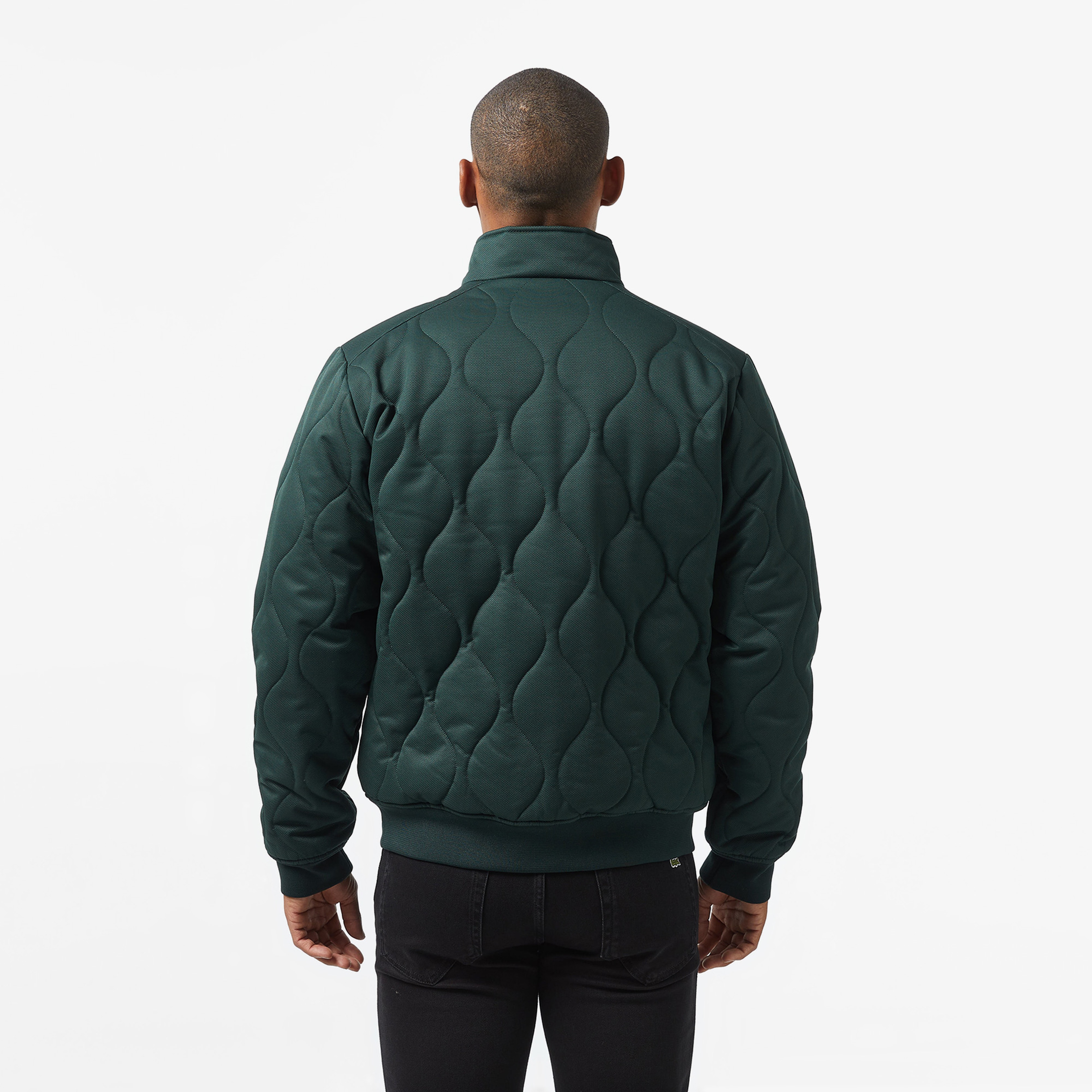 Erkek Relaxed Fit Dik Yaka Kapitone Koyu Yeşil Mont