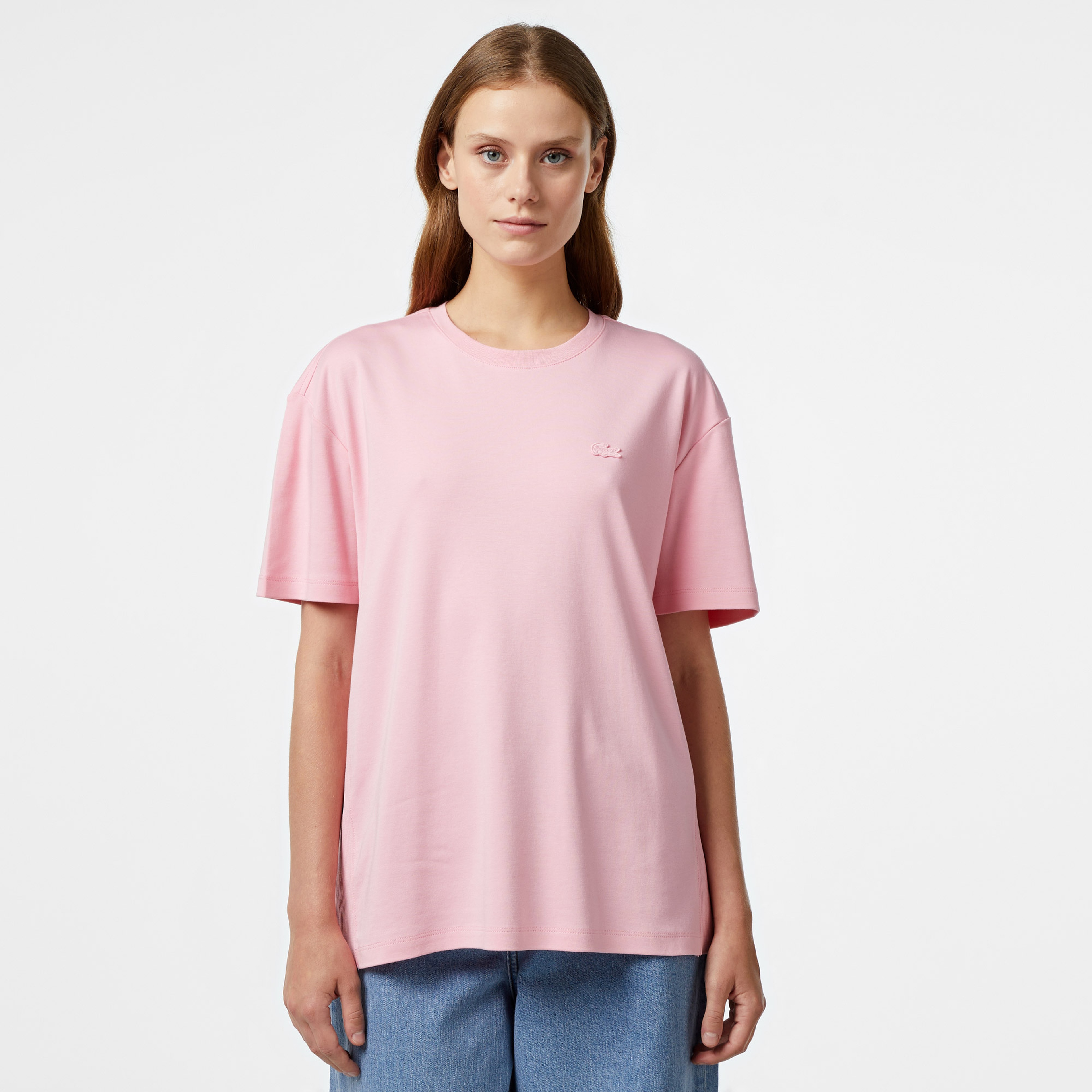 Kadın Relaxed Fit Bisiklet Yaka Pembe T-Shirt